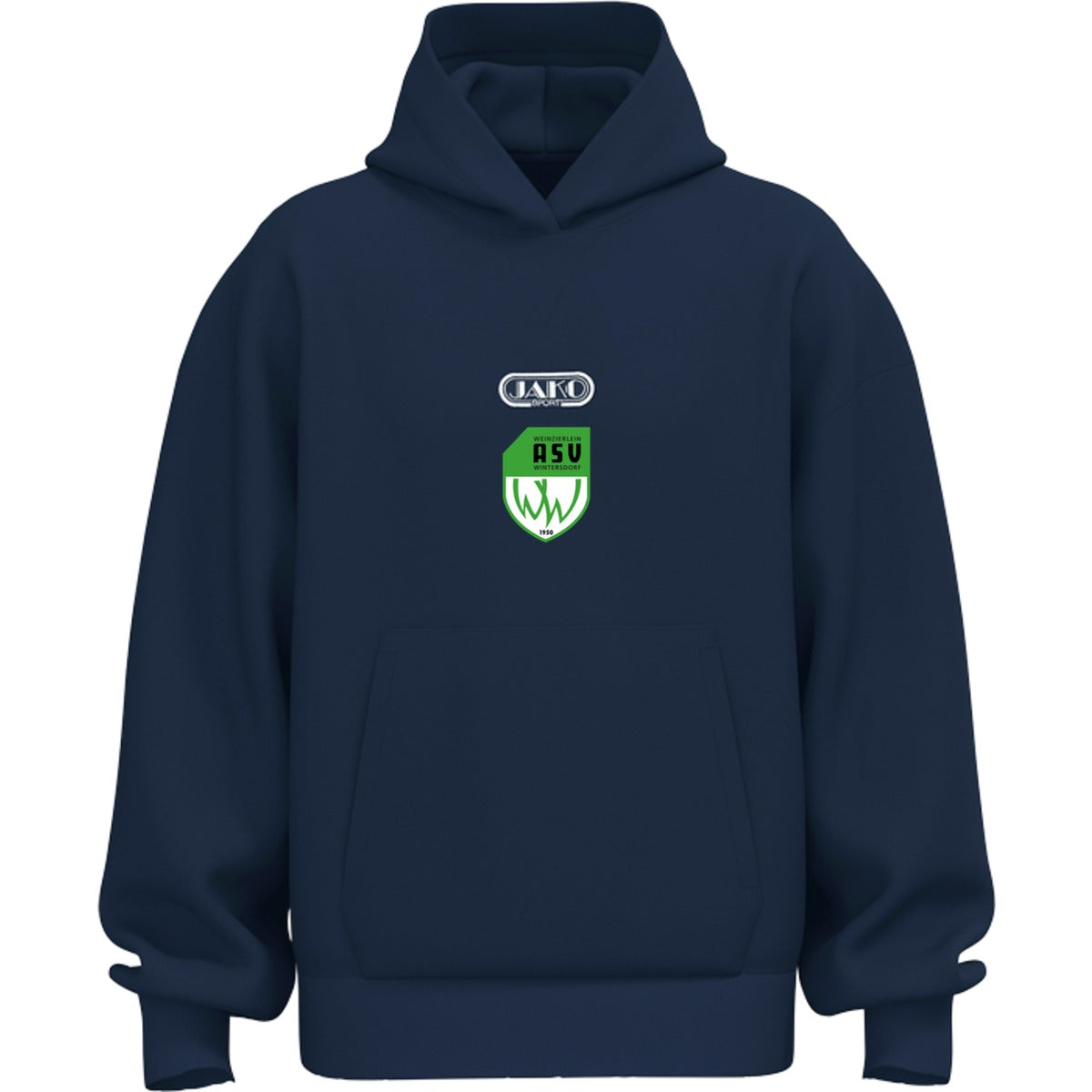 JAKO Wardrobe Bio-Kapuzensweat 6761 – ASV-Wappen exklusiv Marine Vorderseite