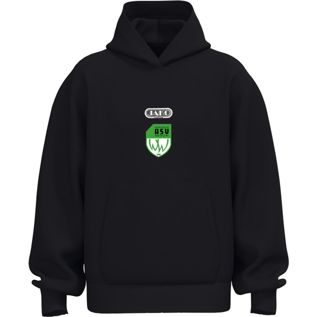 JAKO Wardrobe Bio-Kapuzensweat 6761 – ASV-Wappen exklusiv Schwarz Vorderseite