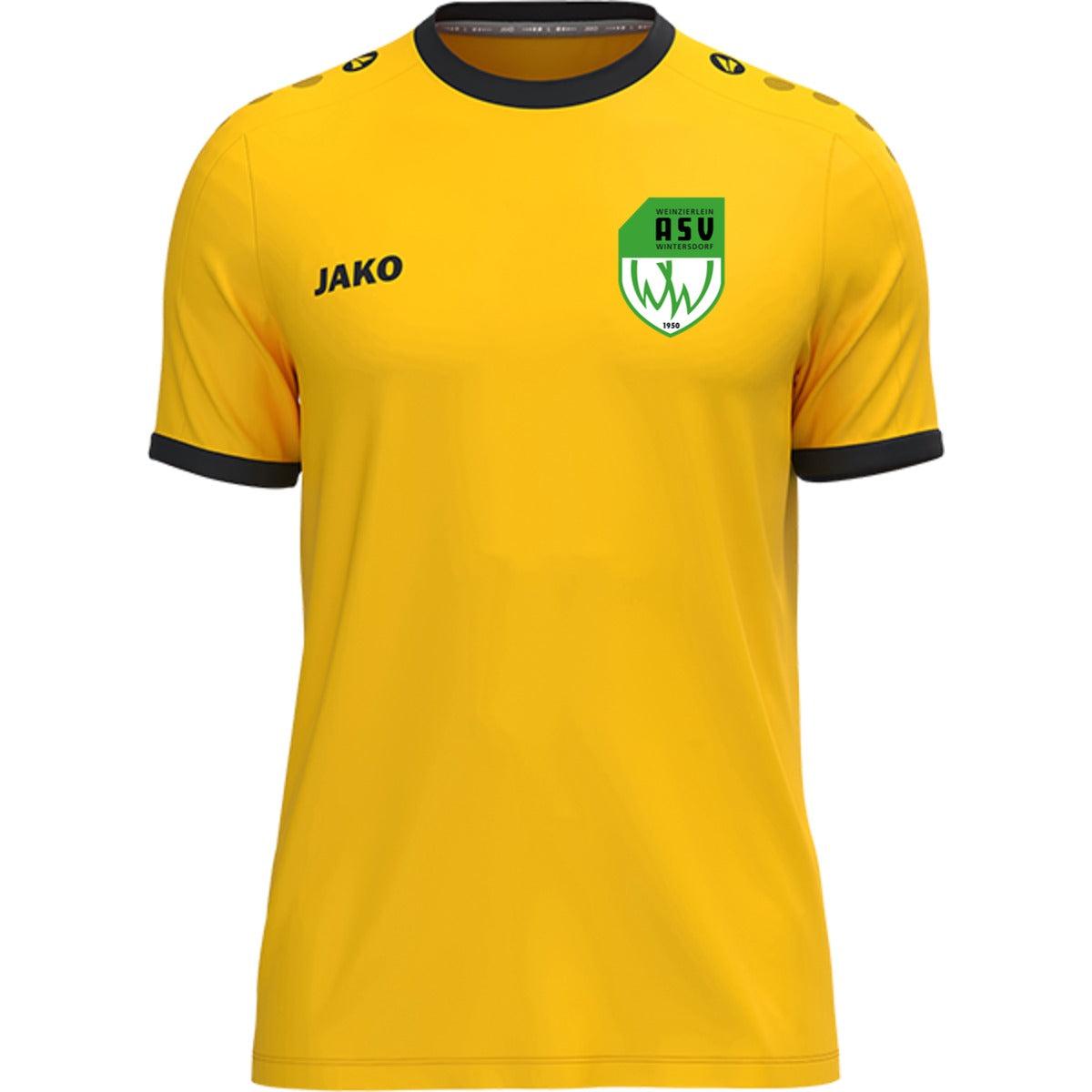 JAKO Trikot One mit Kontraststreifen 4200 – ASV-Wappen herzseitig Gelb Vorderseite