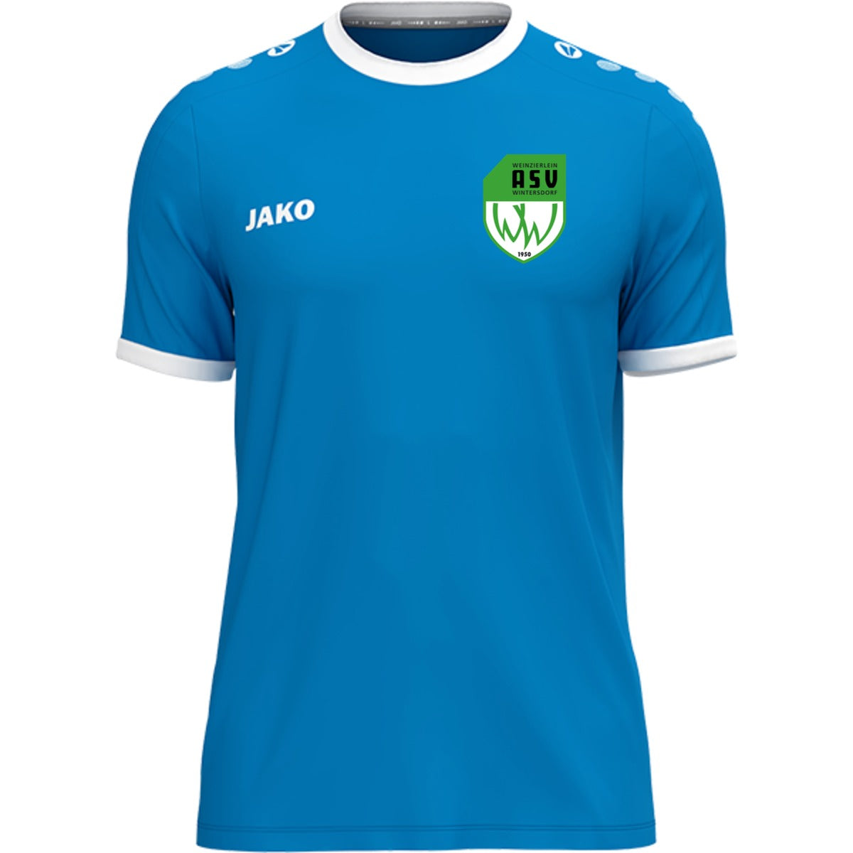 JAKO Trikot One mit Kontraststreifen 4200 – ASV-Wappen herzseitig Jako Blau Vorderseite