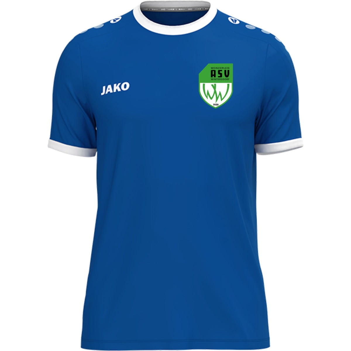JAKO Trikot One mit Kontraststreifen 4200 – ASV-Wappen herzseitig Royal Vorderseite
