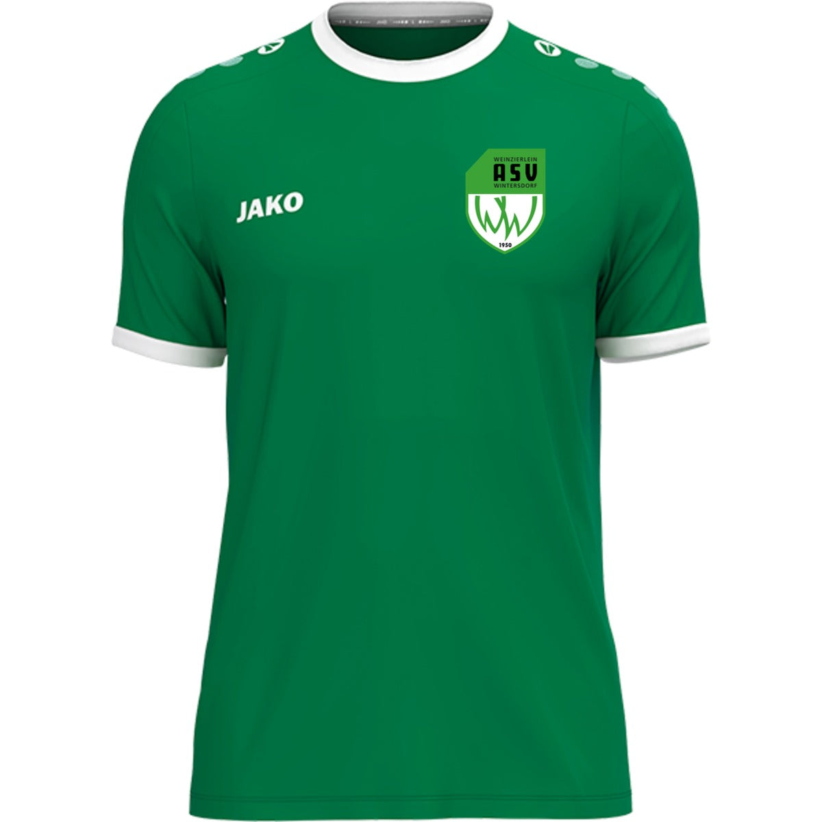 JAKO Trikot One mit Kontraststreifen 4200 – ASV-Wappen herzseitig Soft Green Vorderseite