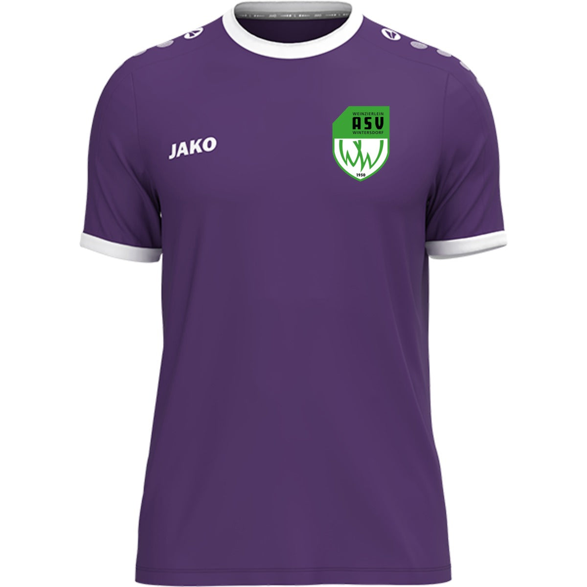 JAKO Trikot One mit Kontraststreifen 4200 – ASV-Wappen herzseitig Violett Vorderseite