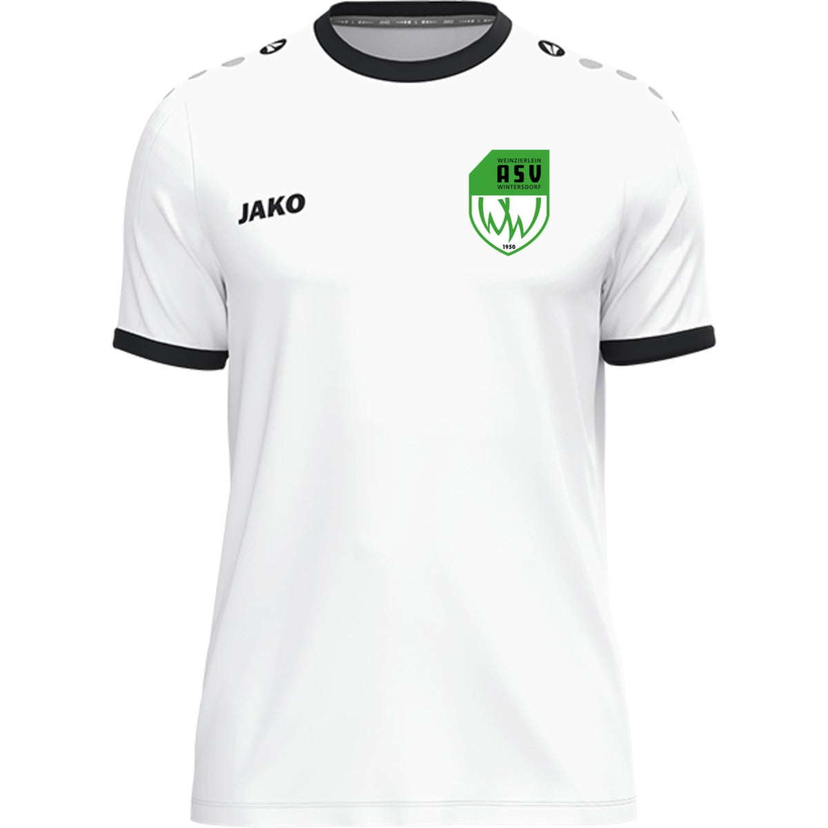 JAKO Trikot One mit Kontraststreifen 4200 – ASV-Wappen herzseitig Weiß Vorderseite