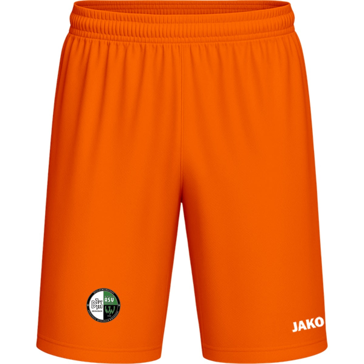 Sporthose Kids Manchester 2.0 Fußball Shorts gestalten 4400K – Vereinslogo am Bein Neonorange Vorderseite