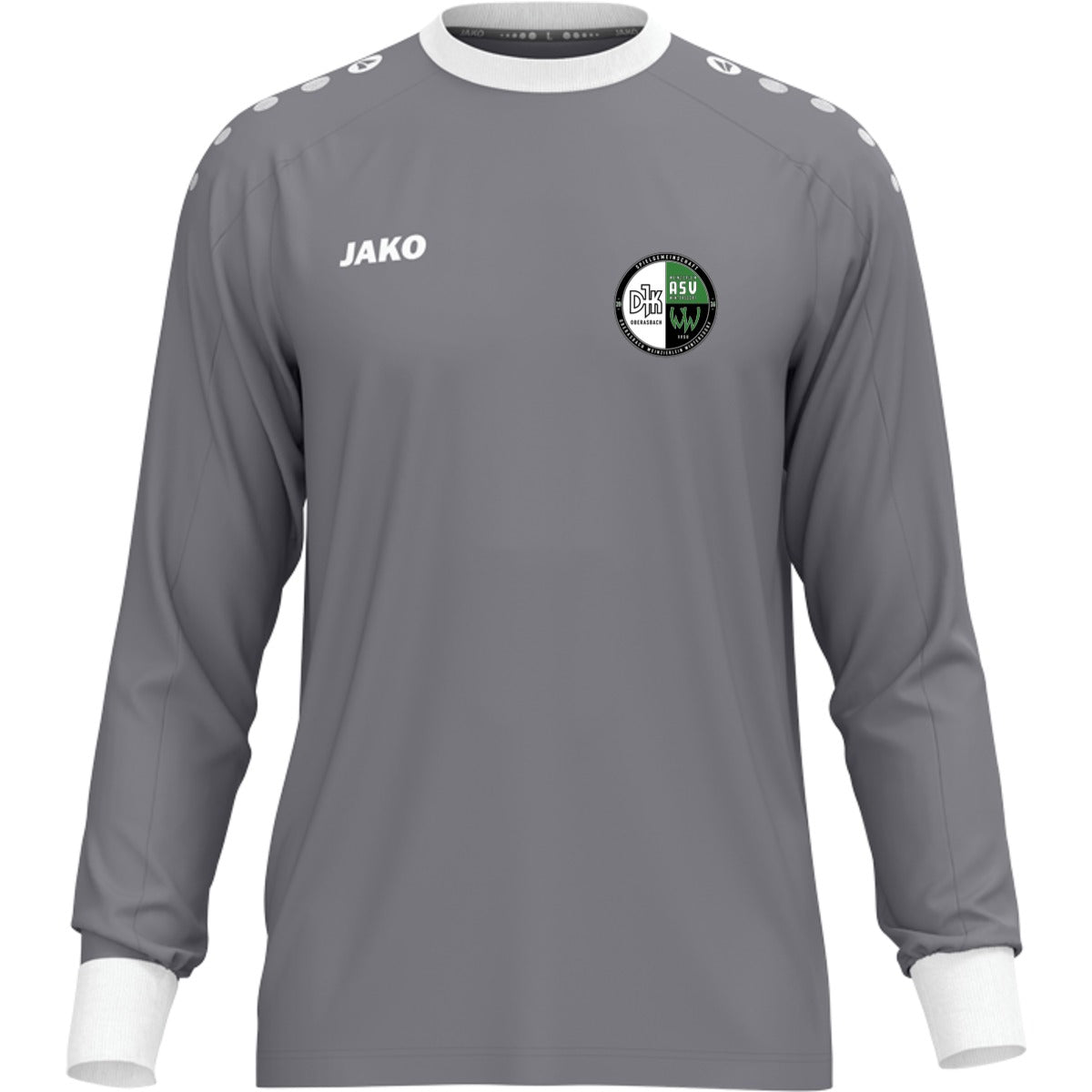 JAKO Torwart Trikot One für Kinder 8900K – Vereinslogo herzseitig Grau Vorderseite