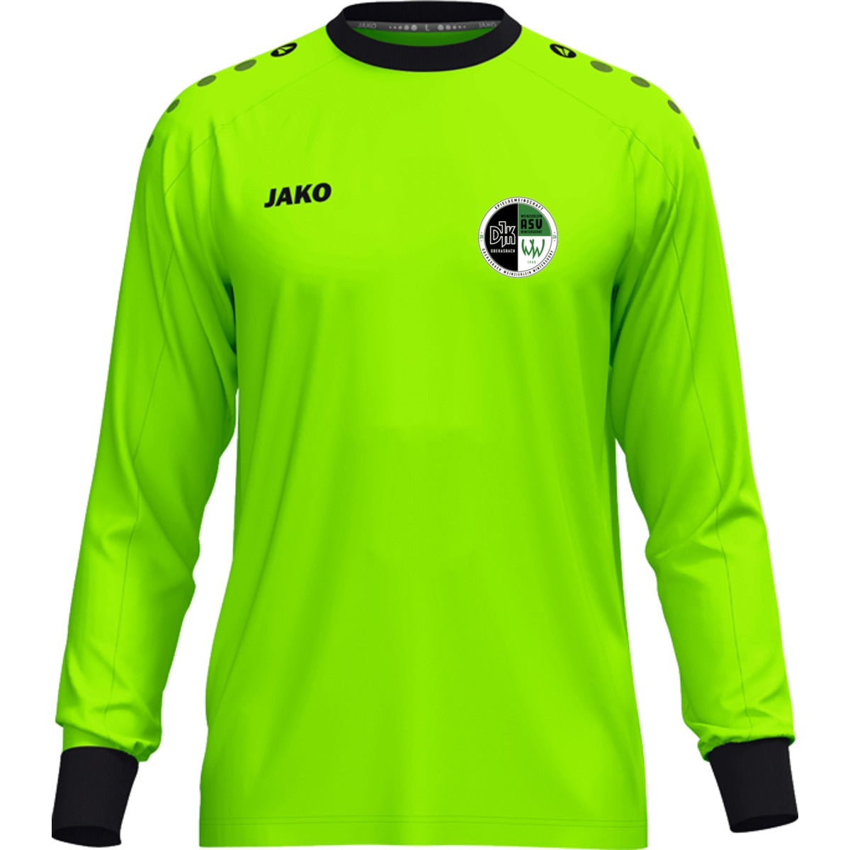 JAKO Torwart Trikot One für Kinder 8900K – Vereinslogo herzseitig Neongrün Vorderseite