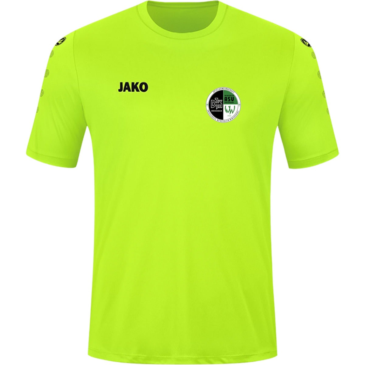 JAKO Kinder Trikot Team Kurzarm 4233K – Vereinslogo herzseitig Neongrün Vorderseite