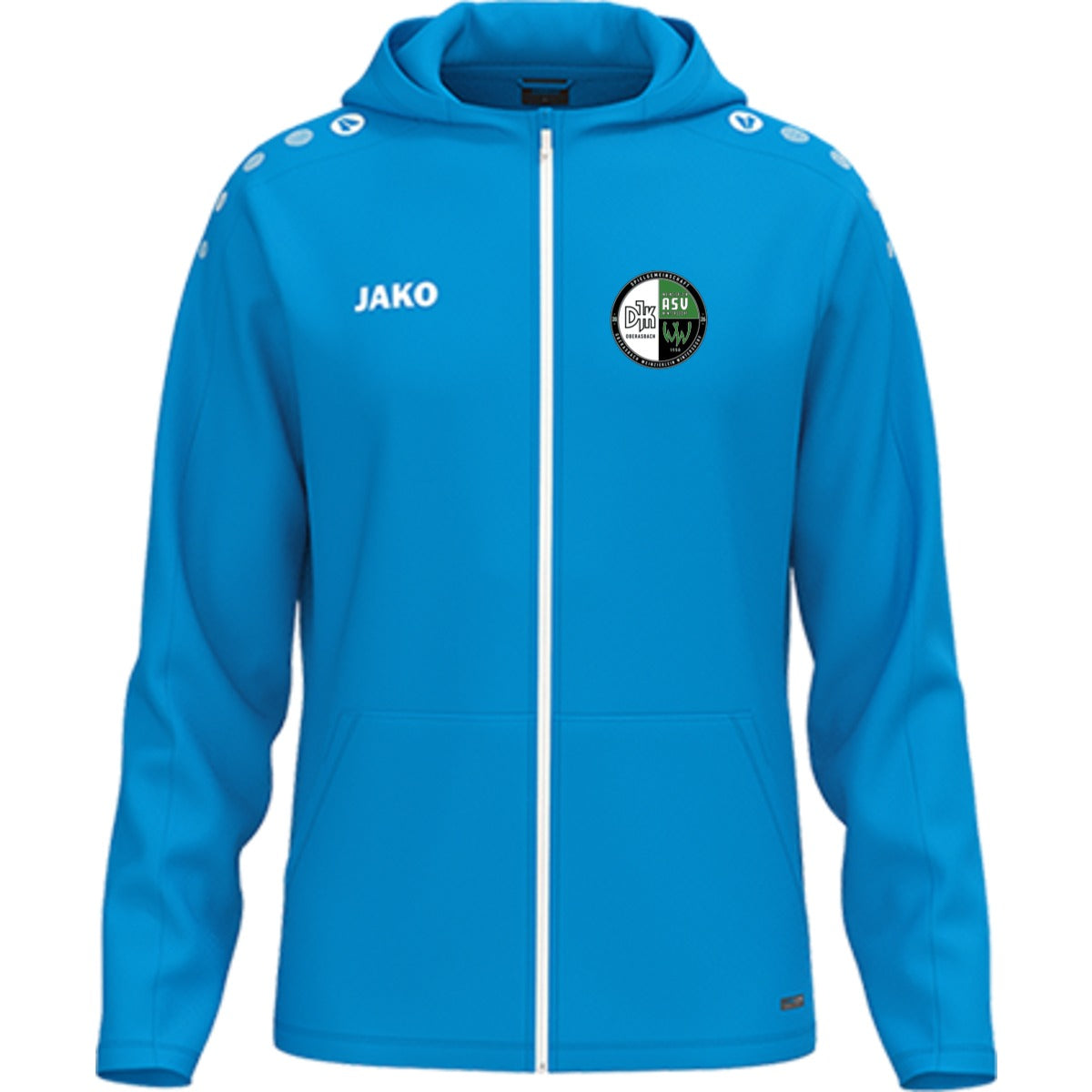 JAKO Kinder Kapuzenjacke One personalisieren 6800K – Vereinslogo herzseitig Jako Blau Vorderseite