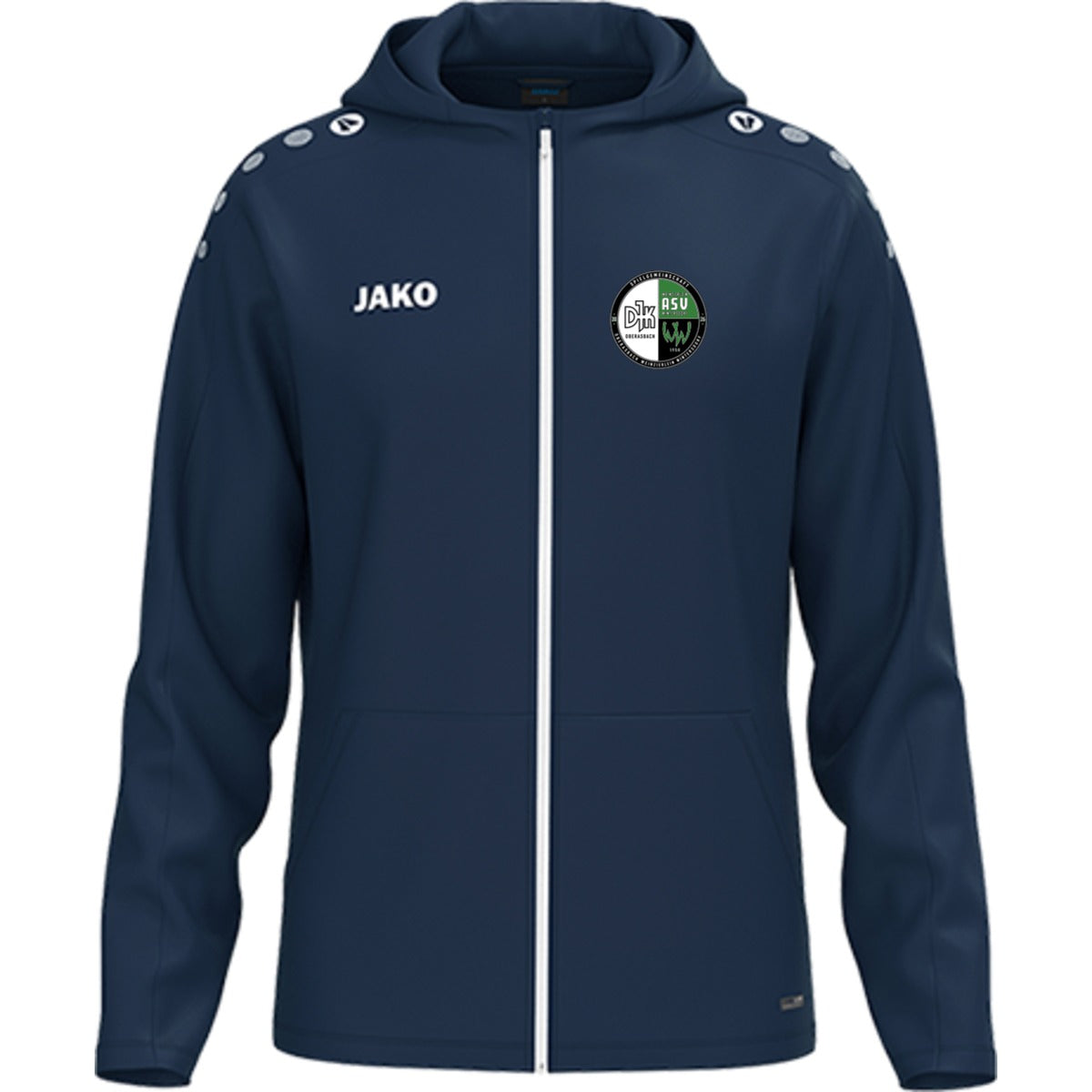 JAKO Kinder Kapuzenjacke One personalisieren 6800K – Vereinslogo herzseitig Marine Vorderseite