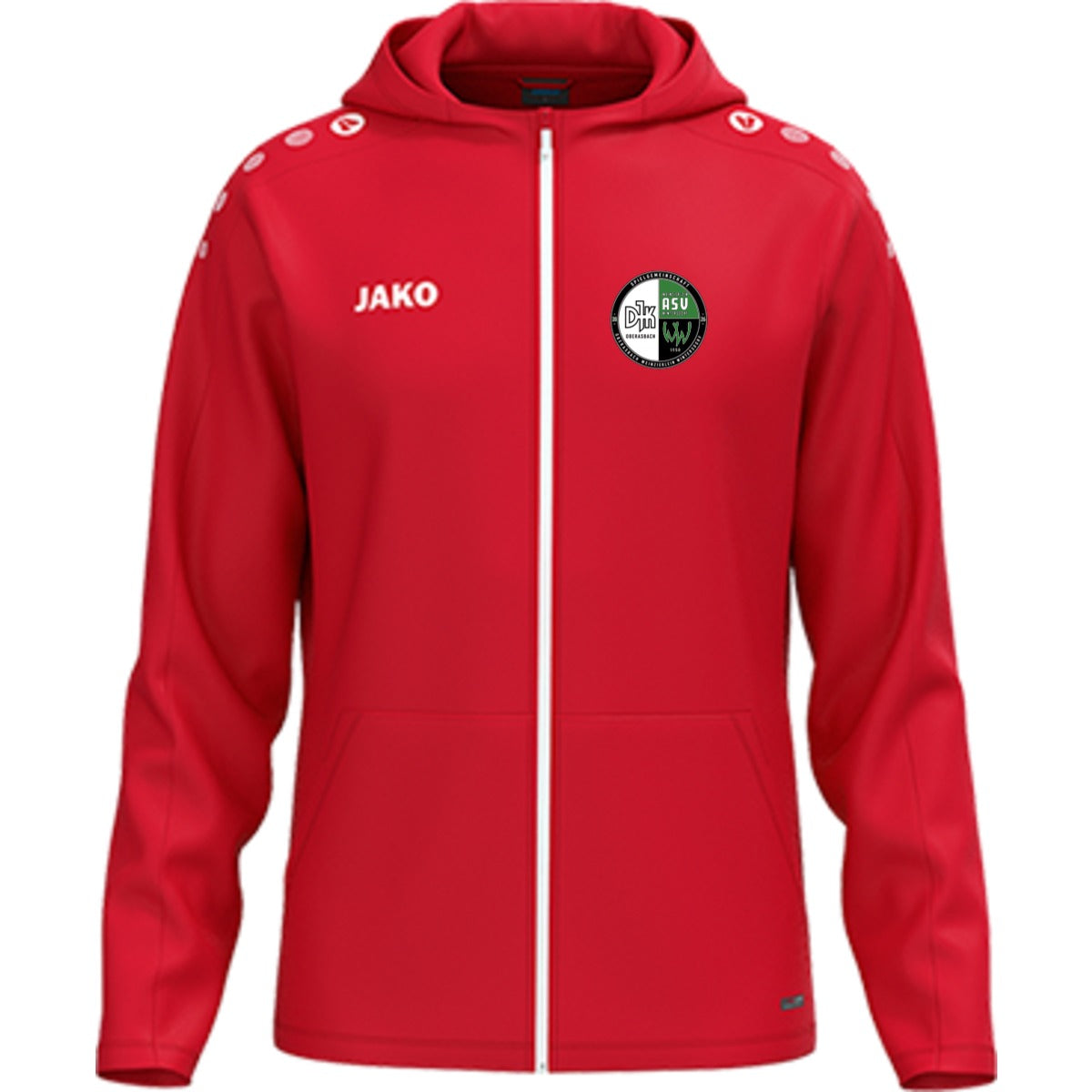 JAKO Kinder Kapuzenjacke One personalisieren 6800K – Vereinslogo herzseitig Rot Vorderseite
