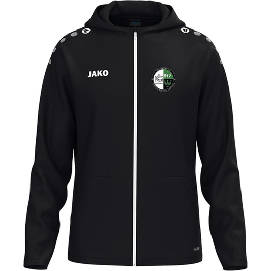 JAKO Kinder Kapuzenjacke One personalisieren 6800K – Vereinslogo herzseitig Schwarz Vorderseite