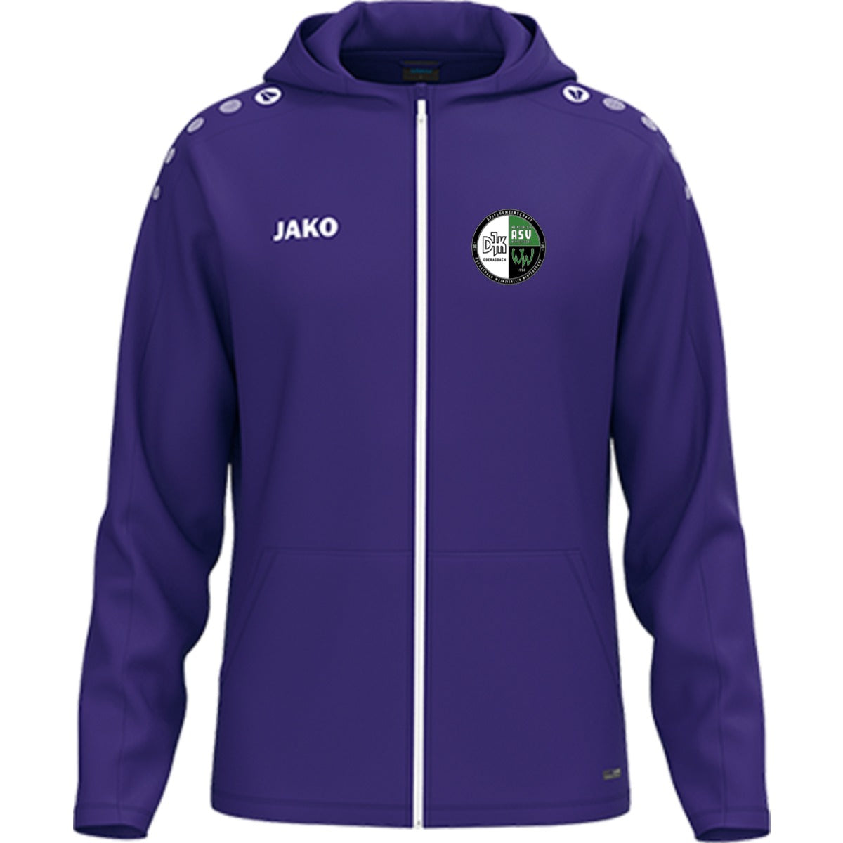 JAKO Kinder Kapuzenjacke One personalisieren 6800K – Vereinslogo herzseitig Violett Vorderseite
