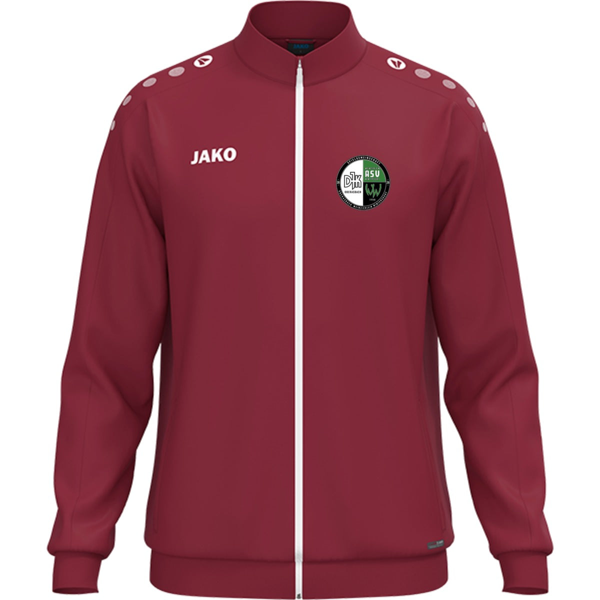 JAKO Polyesterjacke One für Kinder gestalten 9300K – Vereinslogo herzseitig Bordeaux Vorderseite