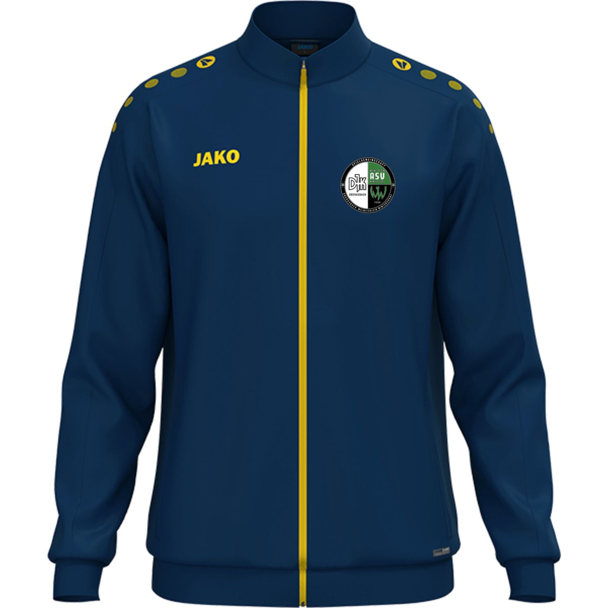 JAKO Polyesterjacke One für Kinder gestalten 9300K – Vereinslogo herzseitig Navy/Citro Vorderseite