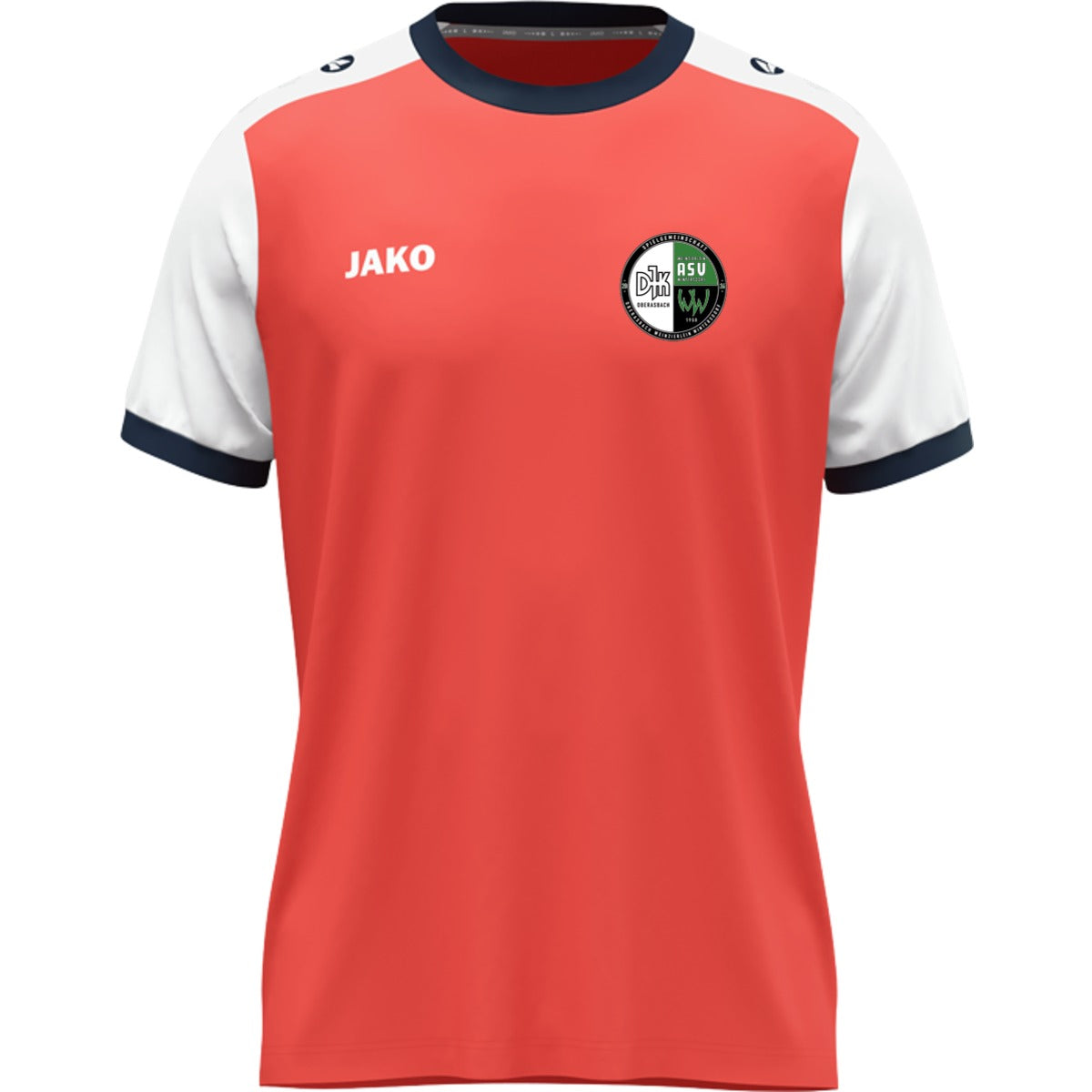 JAKO Kinder Trikot Dynamic mit Kontrasteinfassung 4270K – Vereinslogo herzseitig Coral/Weiß Vorderseite