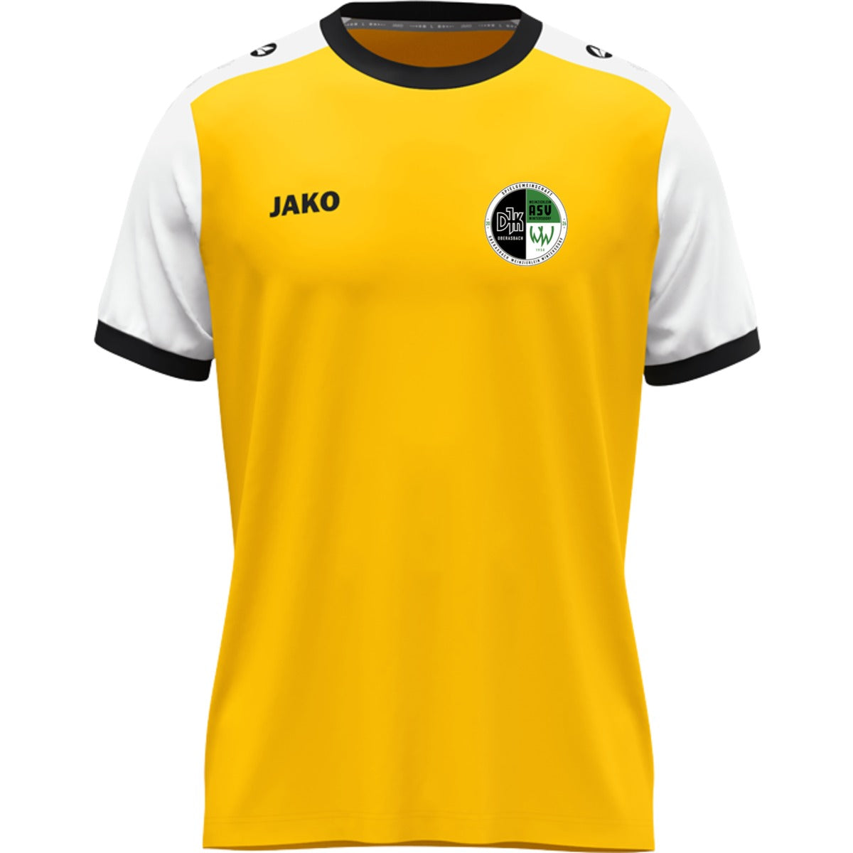JAKO Kinder Trikot Dynamic mit Kontrasteinfassung 4270K – Vereinslogo herzseitig Gelb/Weiß Vorderseite