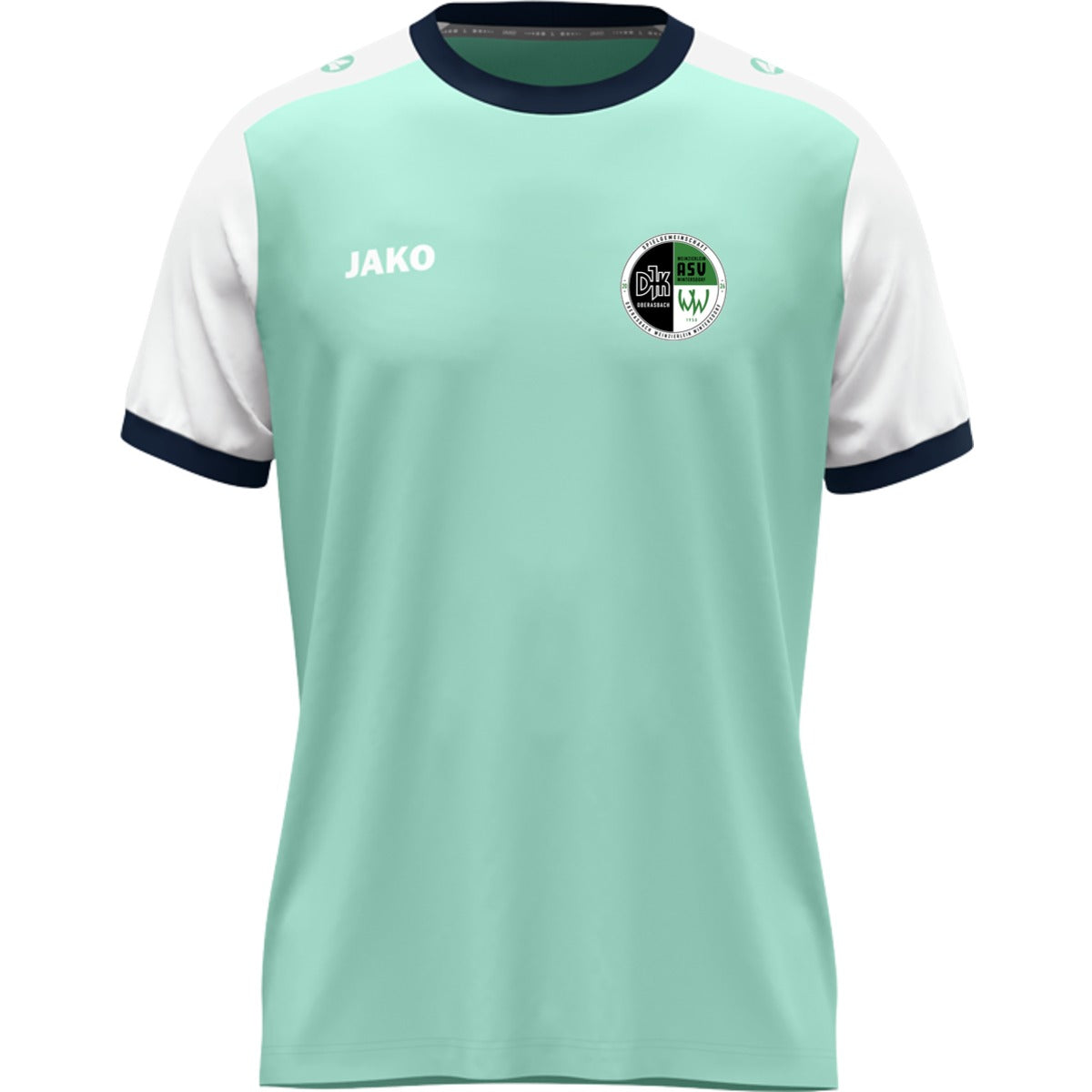 JAKO Kinder Trikot Dynamic mit Kontrasteinfassung 4270K – Vereinslogo herzseitig Minze/Weiß Vorderseite