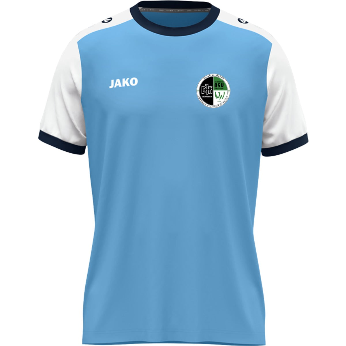JAKO Kinder Trikot Dynamic mit Kontrasteinfassung 4270K – Vereinslogo herzseitig Skyblue/Weiß Vorderseite