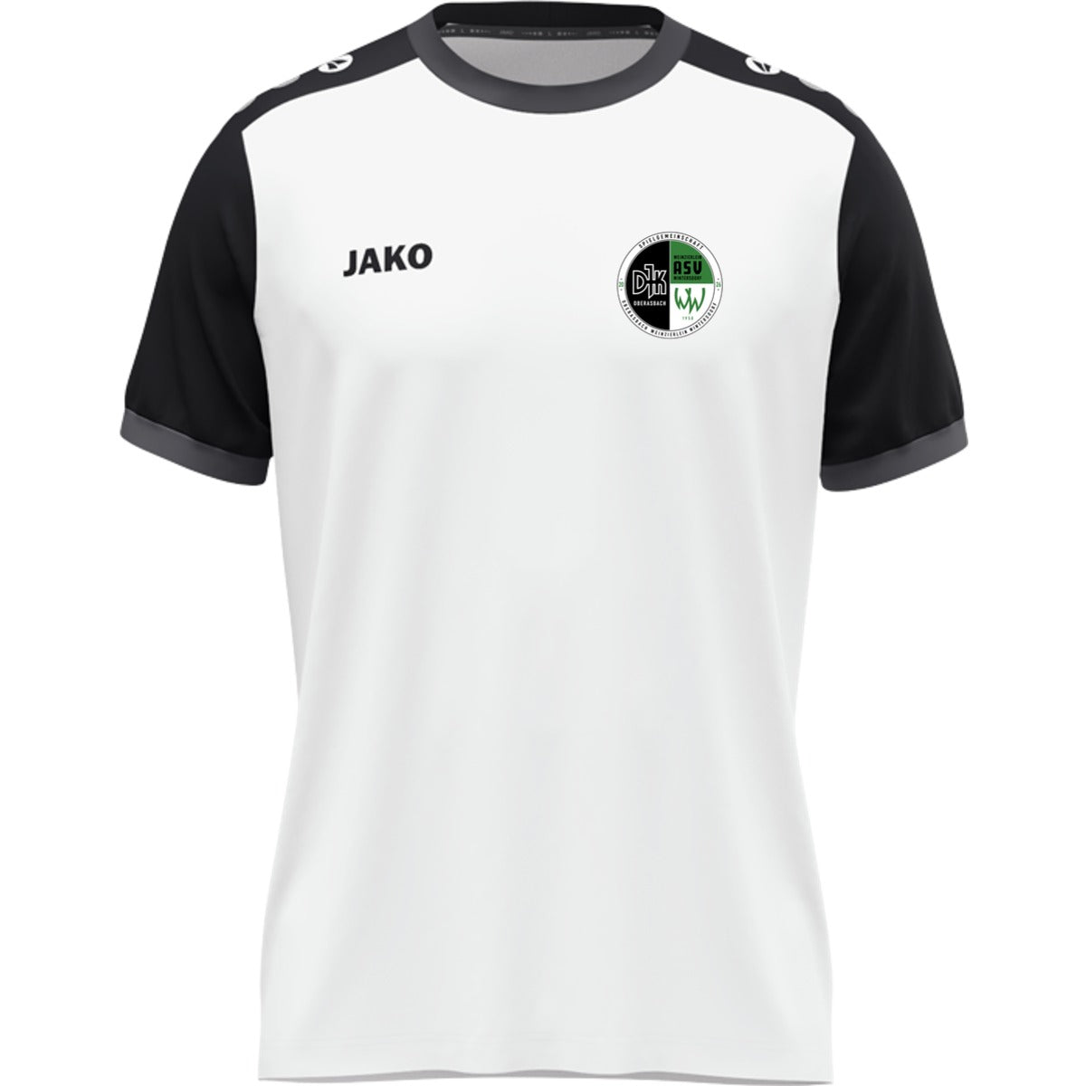 JAKO Kinder Trikot Dynamic mit Kontrasteinfassung 4270K – Vereinslogo herzseitig Weiß/Schwarz Vorderseite