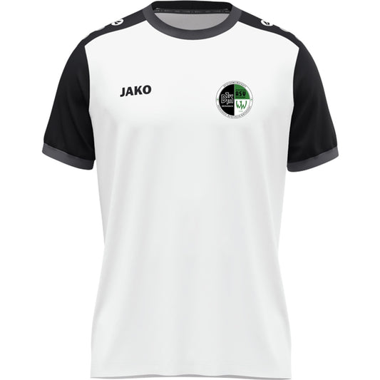 JAKO Kinder Trikot Dynamic mit Kontrasteinfassung 4270K – Vereinslogo herzseitig Weiß/Schwarz Vorderseite