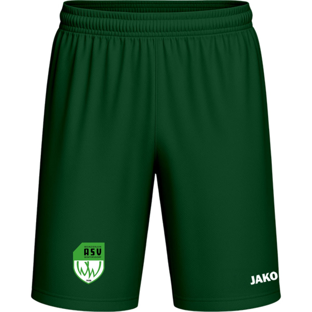 Sporthose Kids Manchester 2.0 Fußball Shorts gestalten 4400K – ASV-Wappen am Bein Dunkelgrün Vorderseite