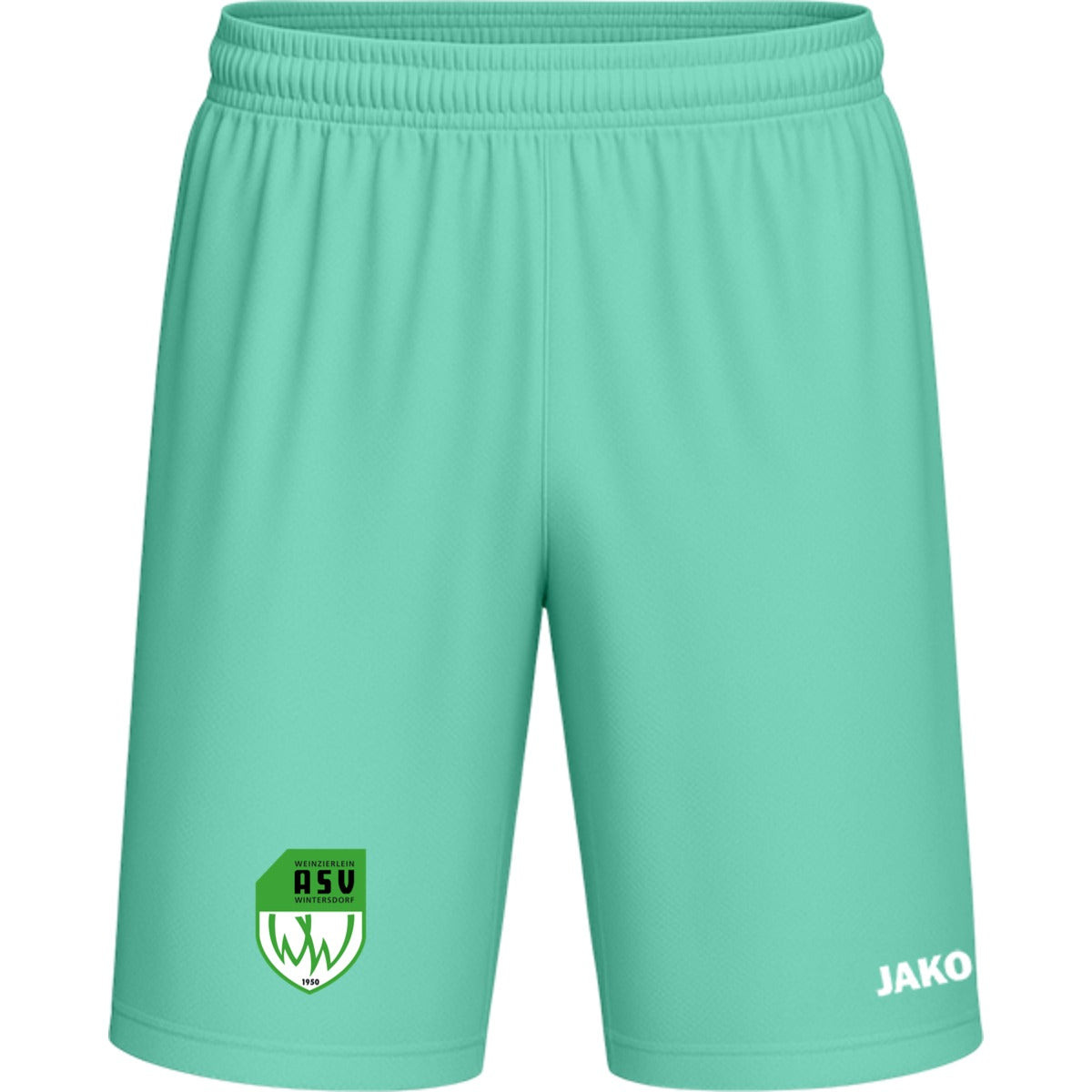 Sporthose Kids Manchester 2.0 Fußball Shorts gestalten 4400K – ASV-Wappen am Bein Minze Vorderseite
