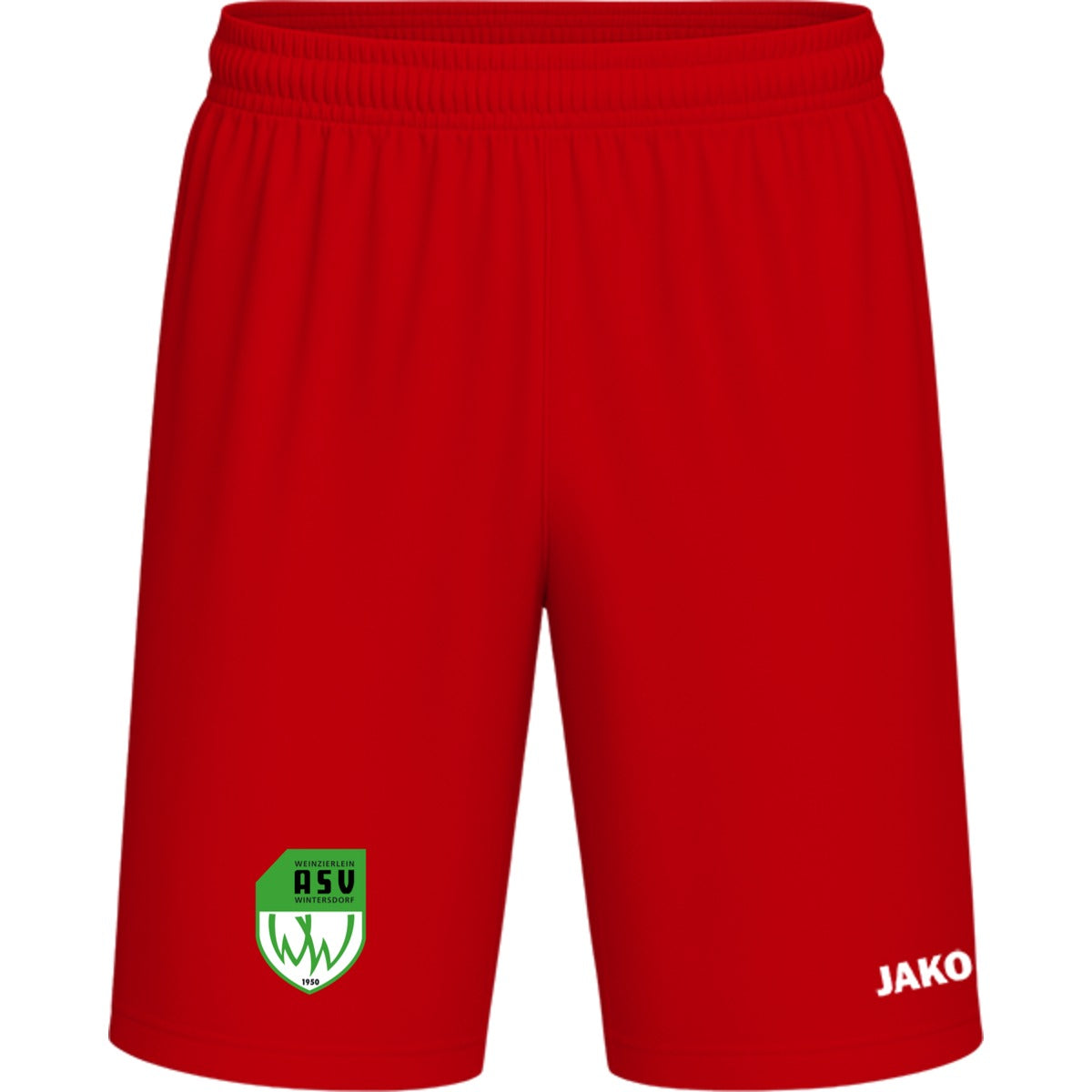 Sporthose Kids Manchester 2.0 Fußball Shorts gestalten 4400K – ASV-Wappen am Bein Sportrot Vorderseite