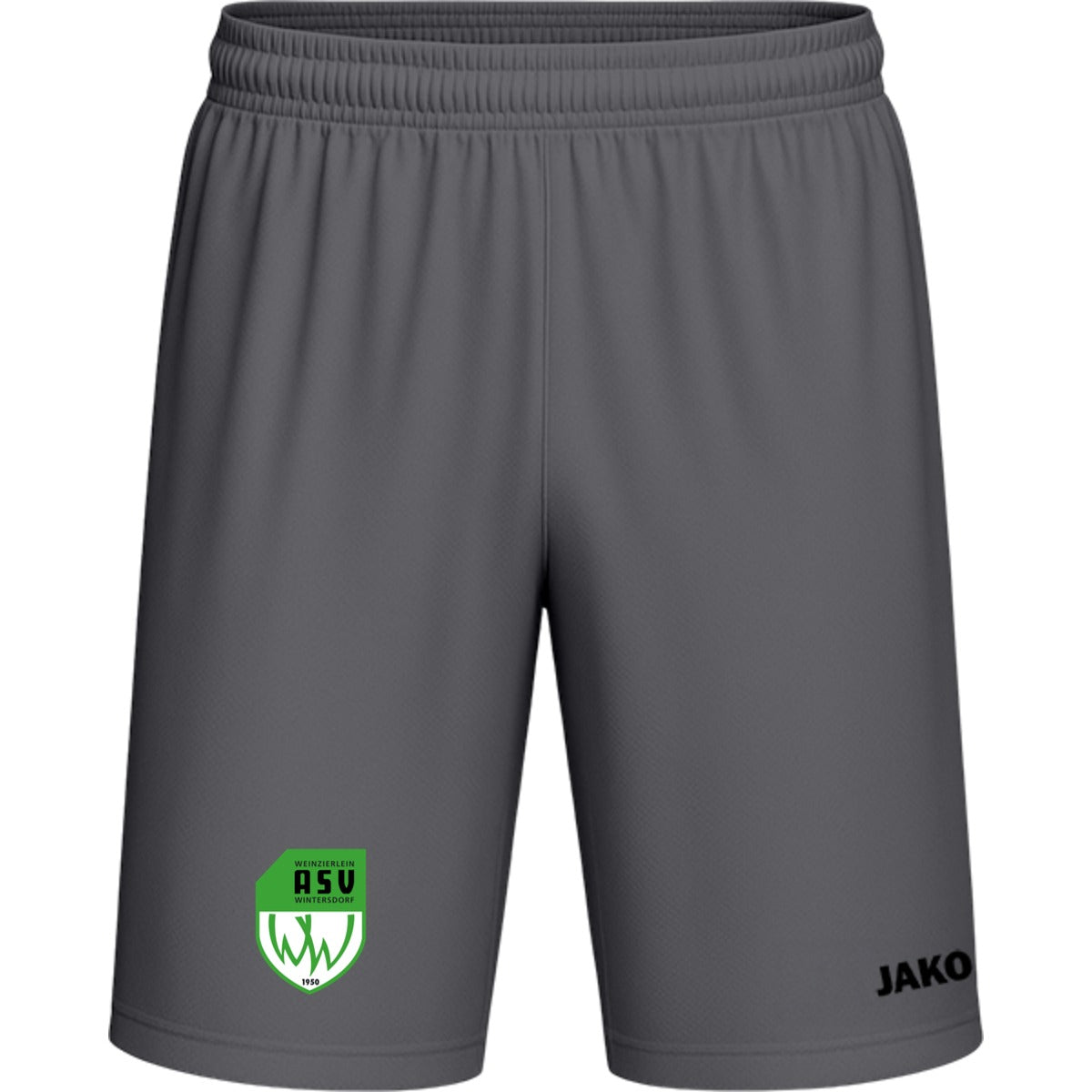 Sporthose Kids Manchester 2.0 Fußball Shorts gestalten 4400K – ASV-Wappen am Bein Steingrau Vorderseite