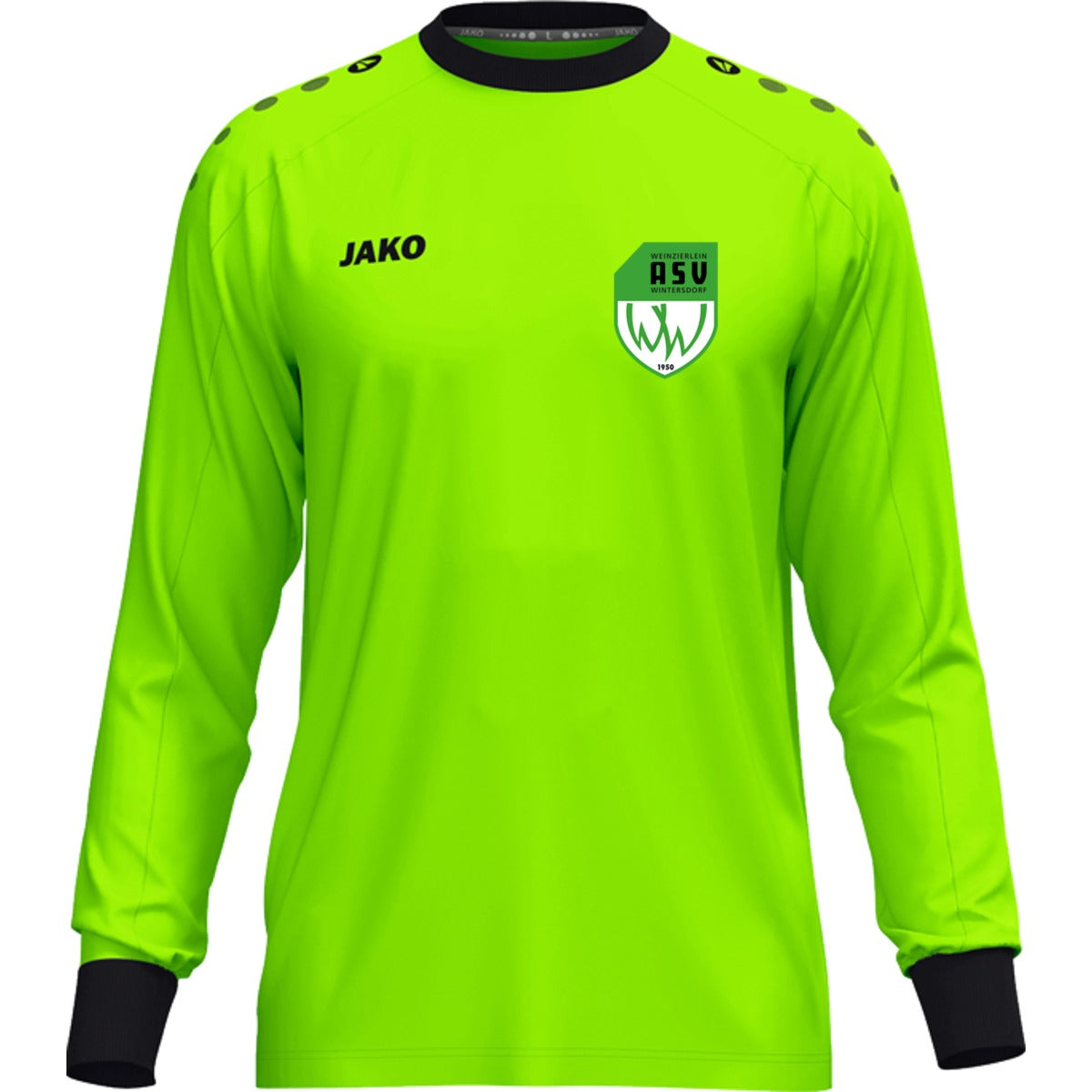 JAKO Torwart Trikot One für Kinder 8900K – ASV-Wappen herzseitig Neongrün Vorderseite