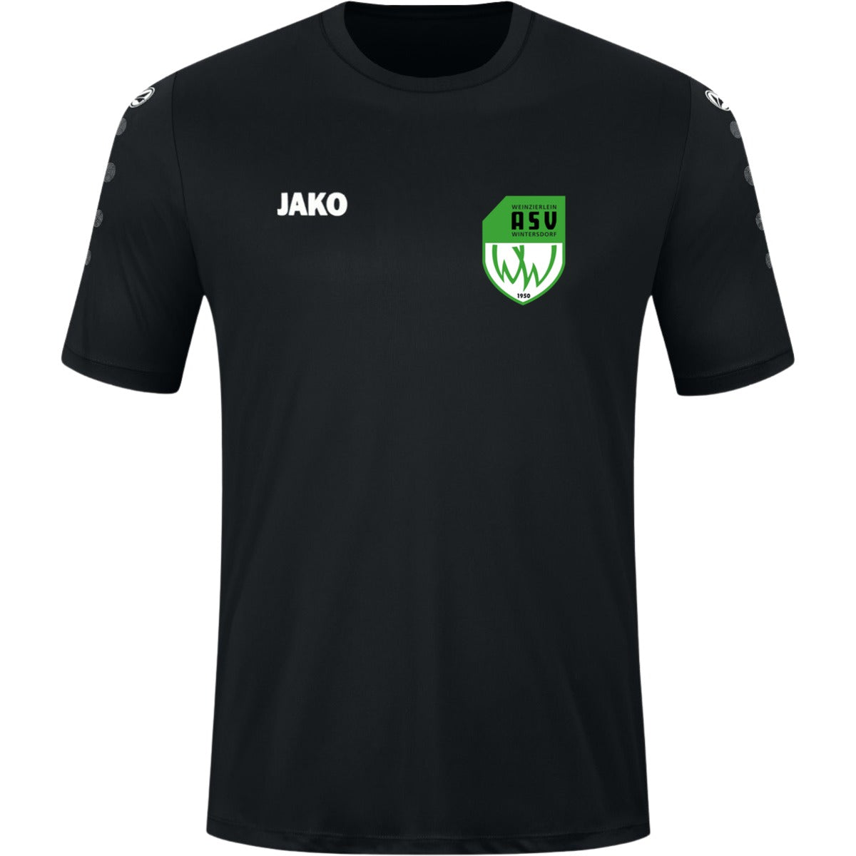 JAKO Kinder Trikot Team Kurzarm 4233K – ASV-Wappen herzseitig Schwarz Vorderseite