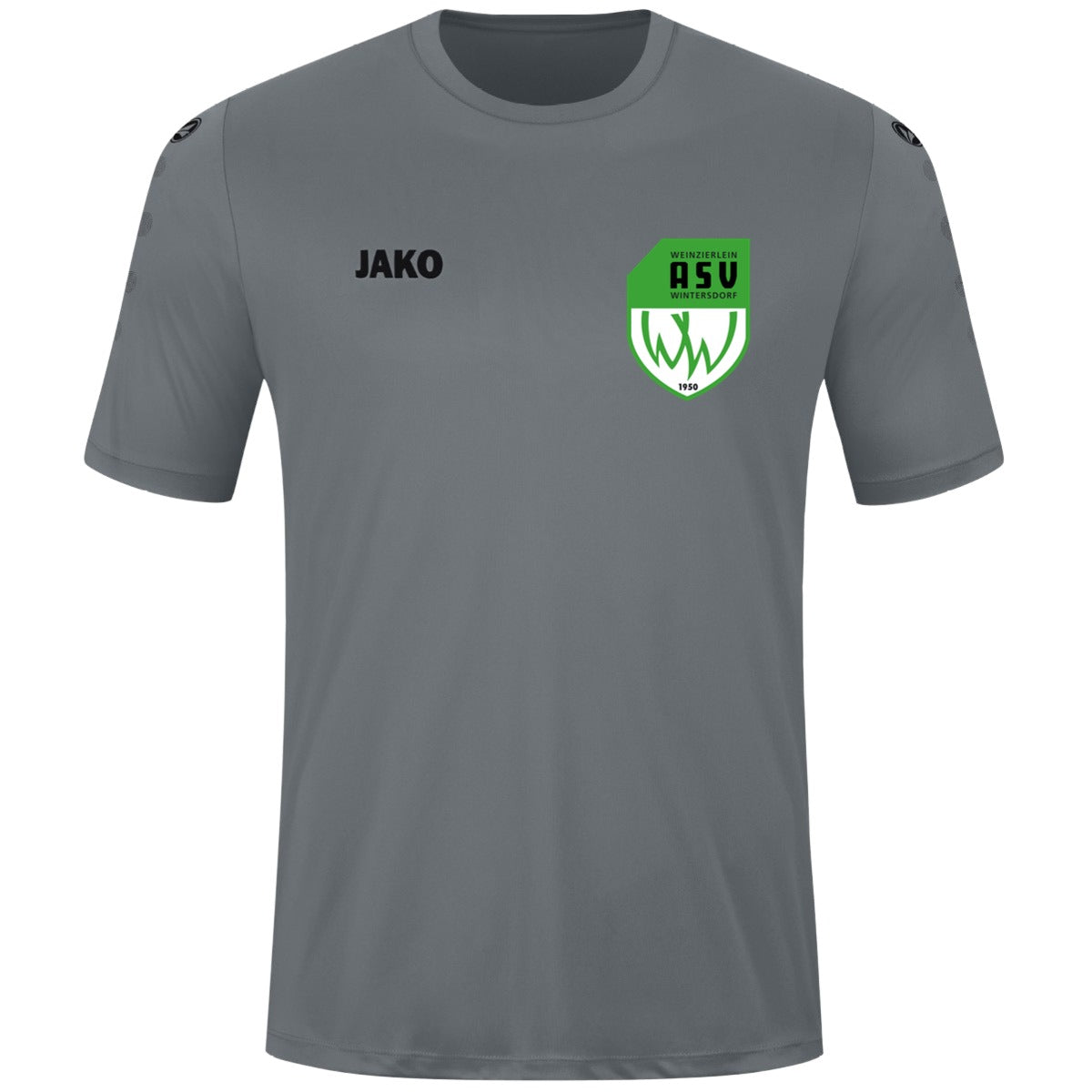 JAKO Kinder Trikot Team Kurzarm 4233K – ASV-Wappen herzseitig Steingrau Vorderseite