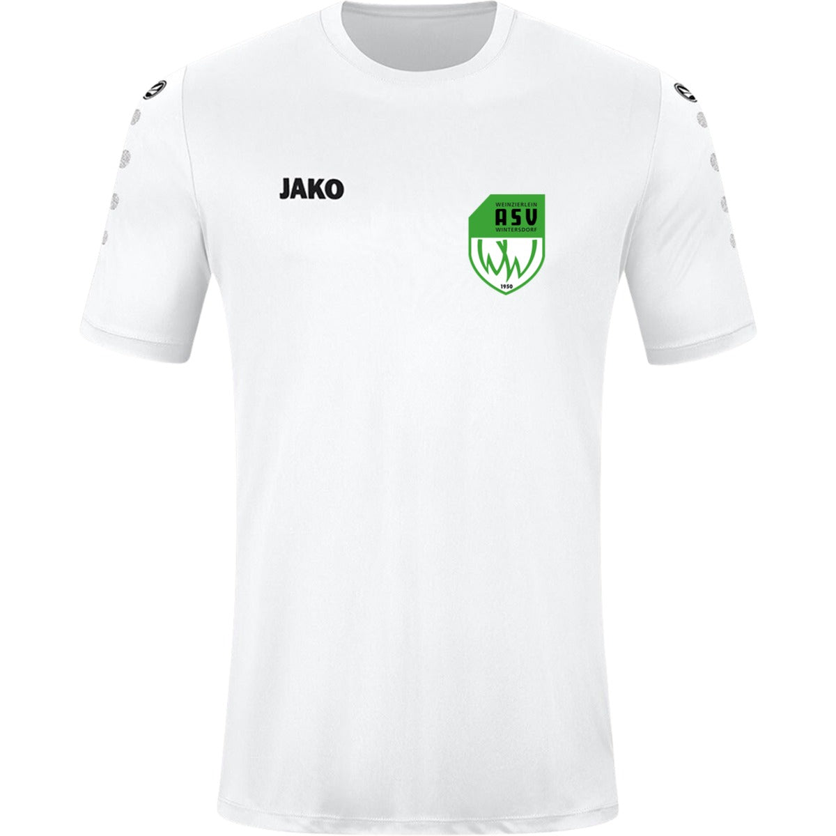JAKO Kinder Trikot Team Kurzarm 4233K – ASV-Wappen herzseitig Weiß Vorderseite