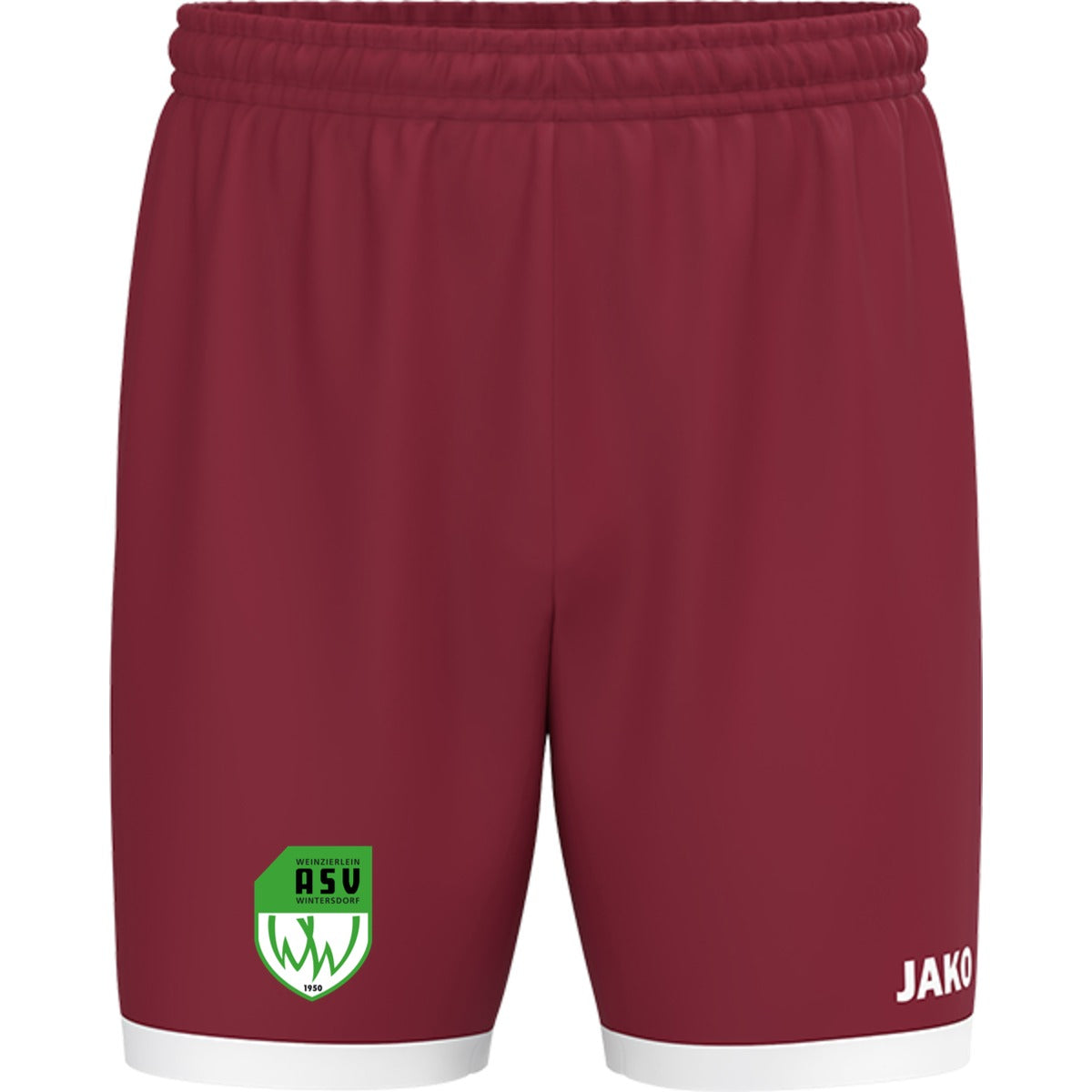 JAKO Kinder Sporthose One Shorts gestalten 4420K – ASV-Wappen am Bein Bordeaux Vorderseite