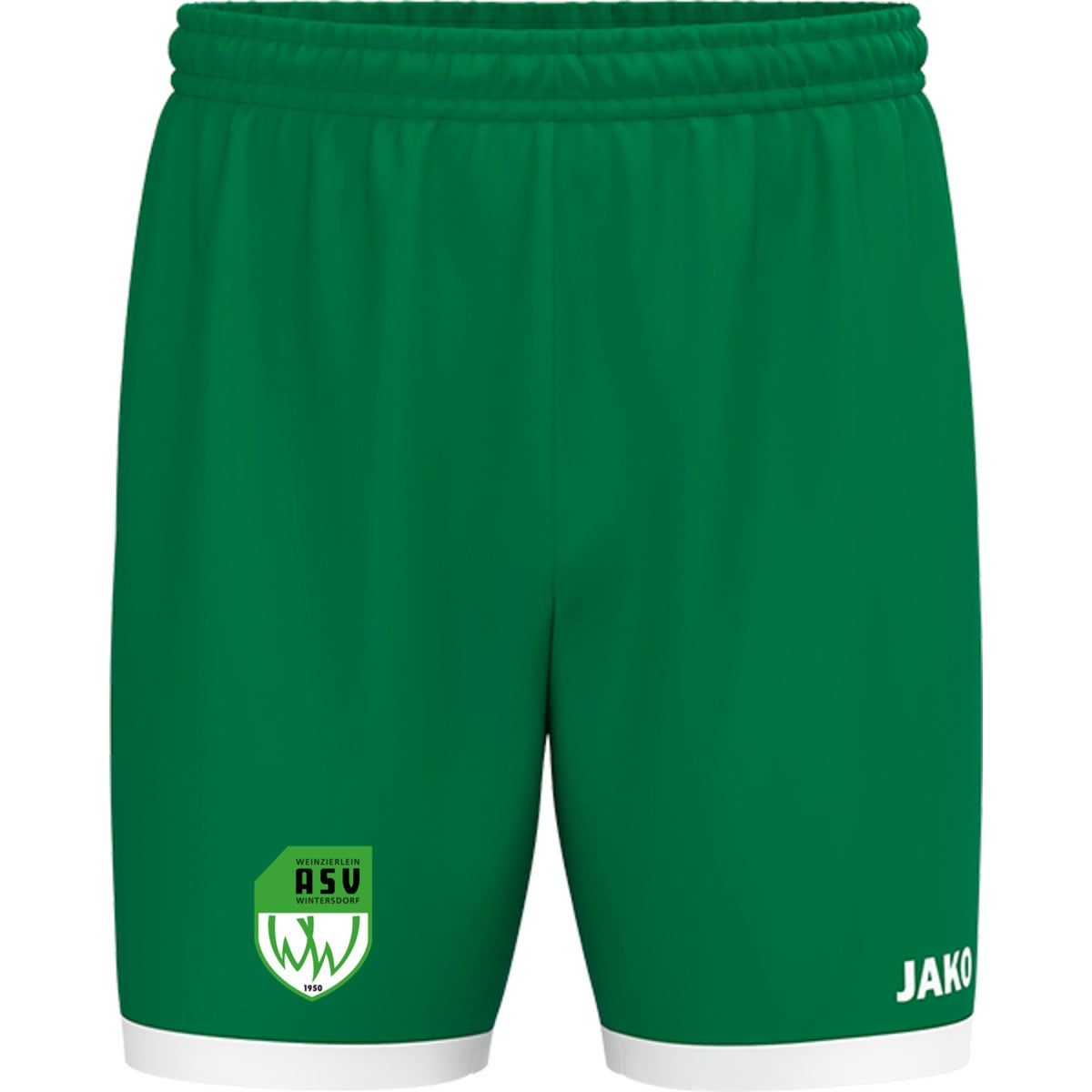 JAKO Kinder Sporthose One Shorts gestalten 4420K – ASV-Wappen am Bein Sportgrün Vorderseite
