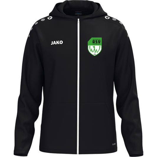 JAKO Kinder Kapuzenjacke One personalisieren 6800K – ASV-Wappen herzseitig Schwarz Vorderseite