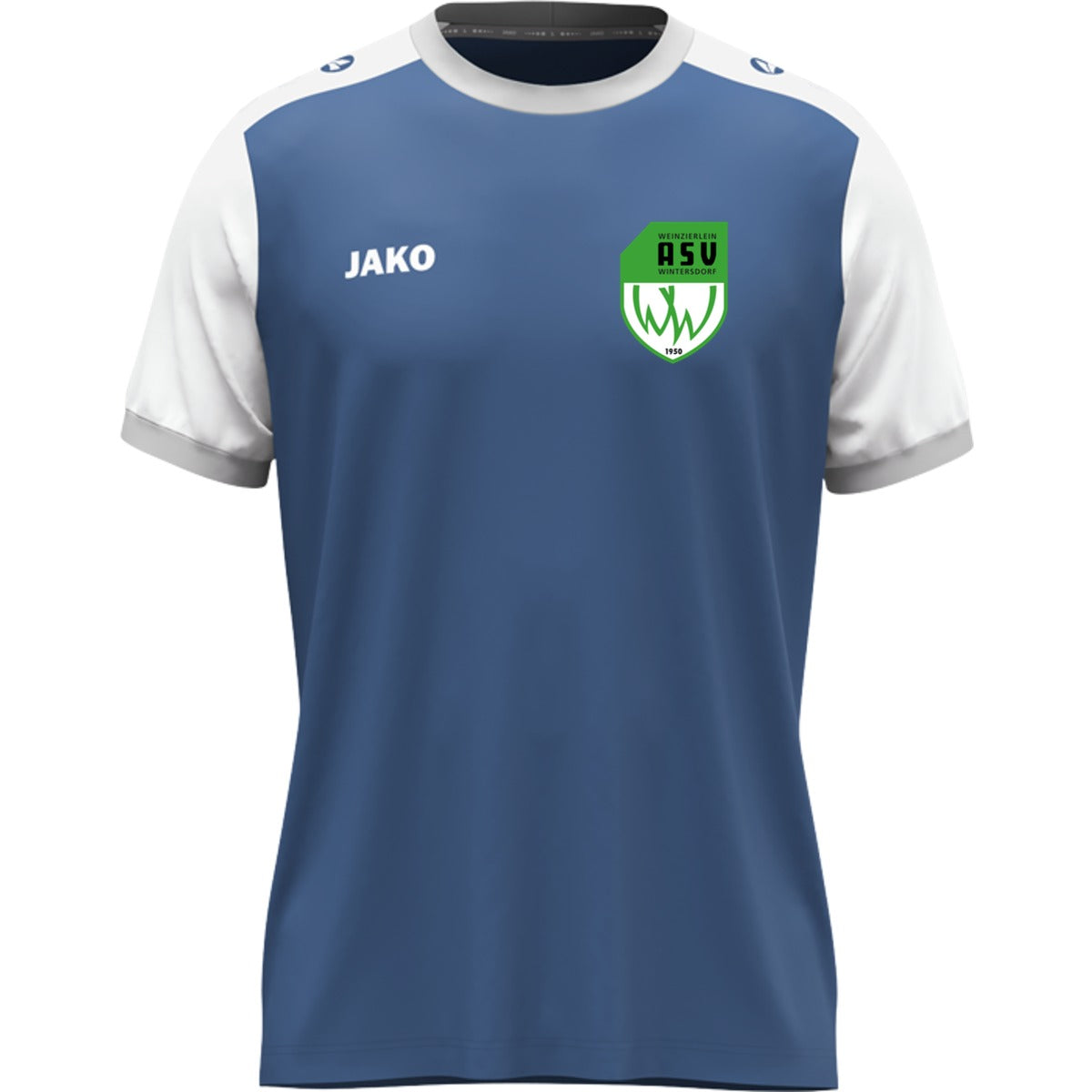JAKO Kinder Trikot Dynamic mit Kontrasteinfassung 4270K – ASV-Wappen herzseitig nachtblau/Weiß Vorderseite
