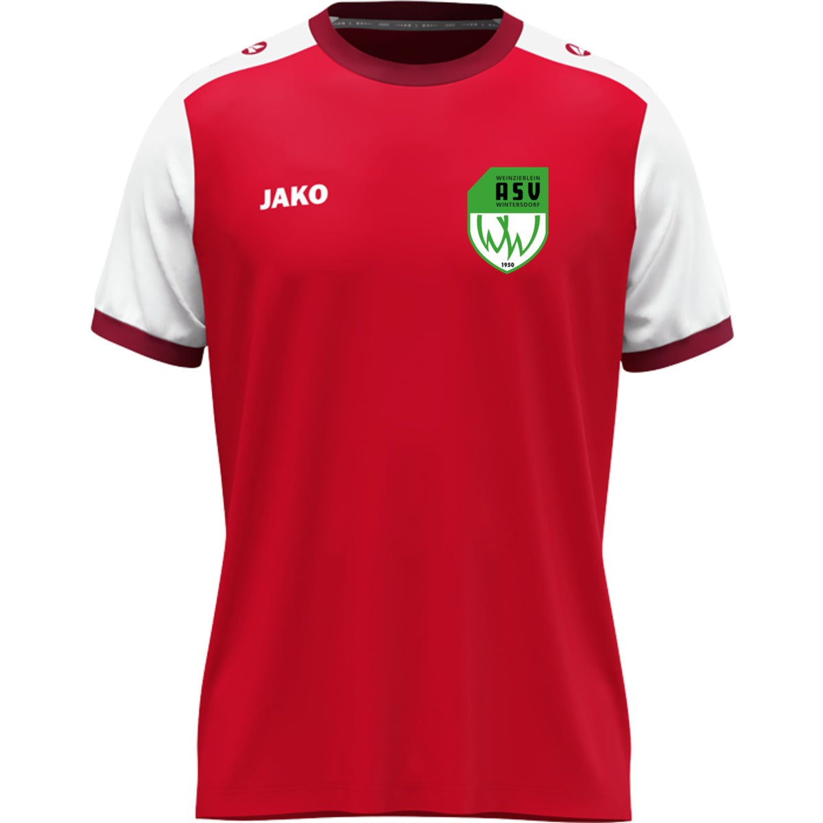 JAKO Kinder Trikot Dynamic mit Kontrasteinfassung 4270K – ASV-Wappen herzseitig Rot/Weiß Vorderseite