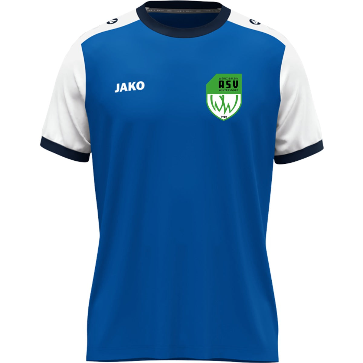 JAKO Kinder Trikot Dynamic mit Kontrasteinfassung 4270K – ASV-Wappen herzseitig Royal/Weiß Vorderseite
