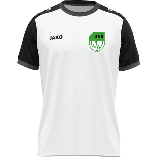 JAKO Kinder Trikot Dynamic mit Kontrasteinfassung 4270K – ASV-Wappen herzseitig Weiß/Schwarz Vorderseite