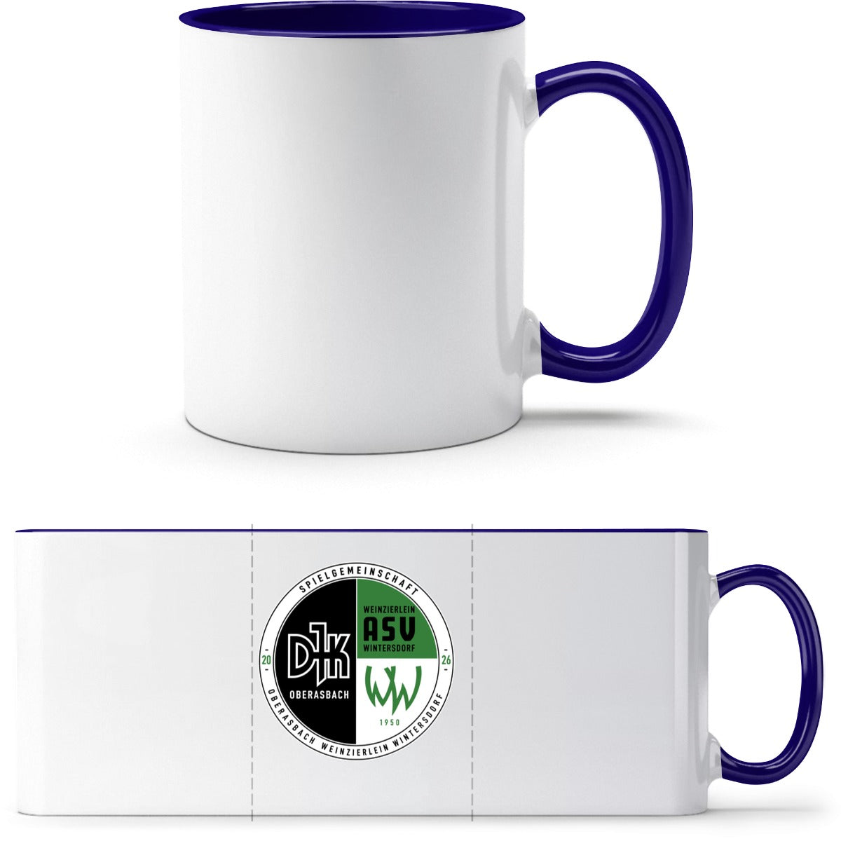 Q9061 Tasse – Vereinslogo mittig groß Weiß/Dunkelblau Vorderseite