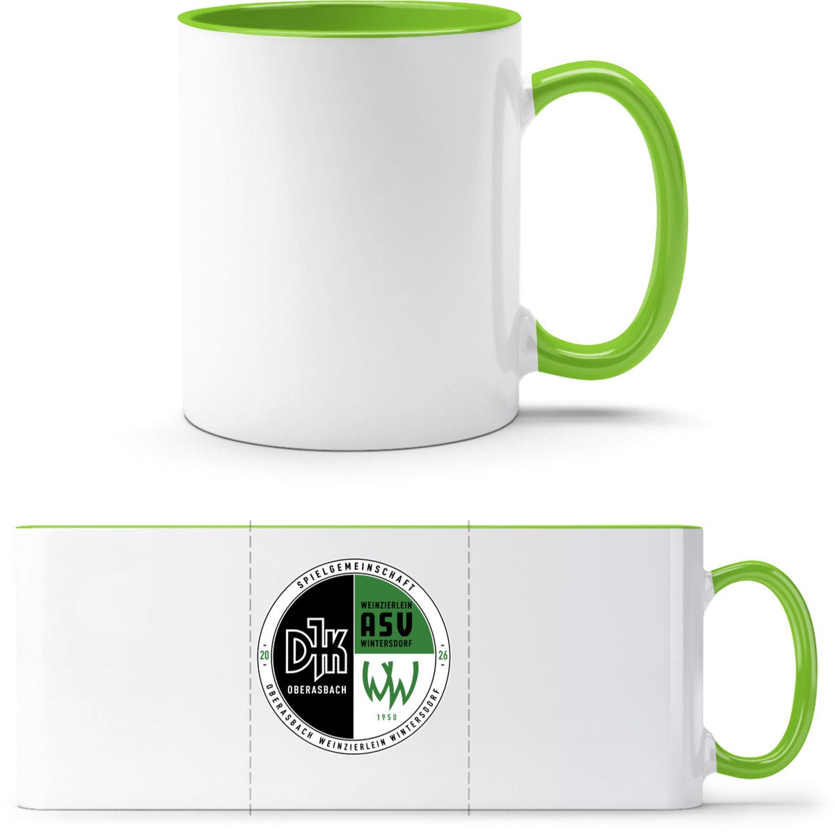 Q9061 Tasse – Vereinslogo mittig groß Weiß/Grün Vorderseite