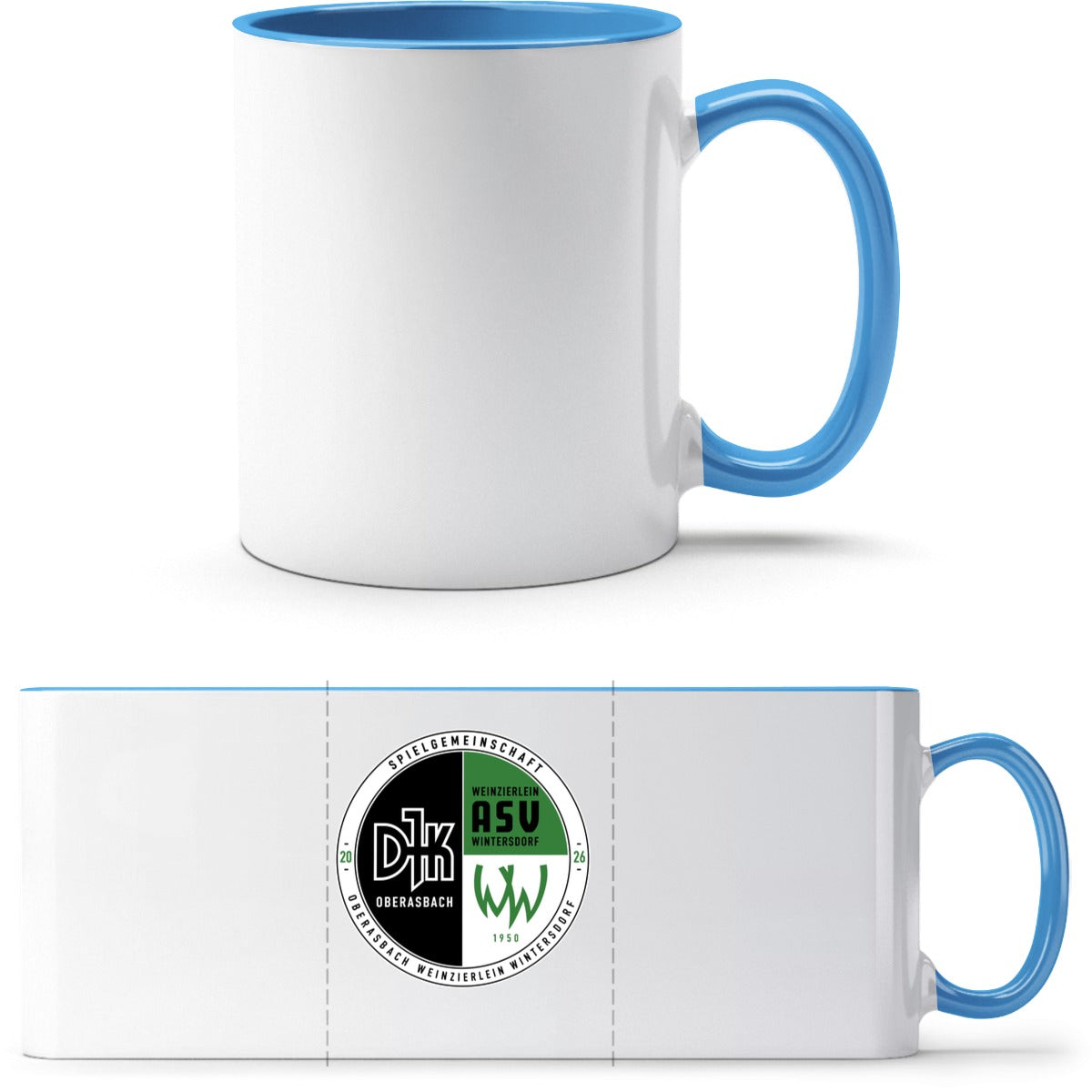 Q9061 Tasse – Vereinslogo mittig groß Weiß/Hellblau Vorderseite