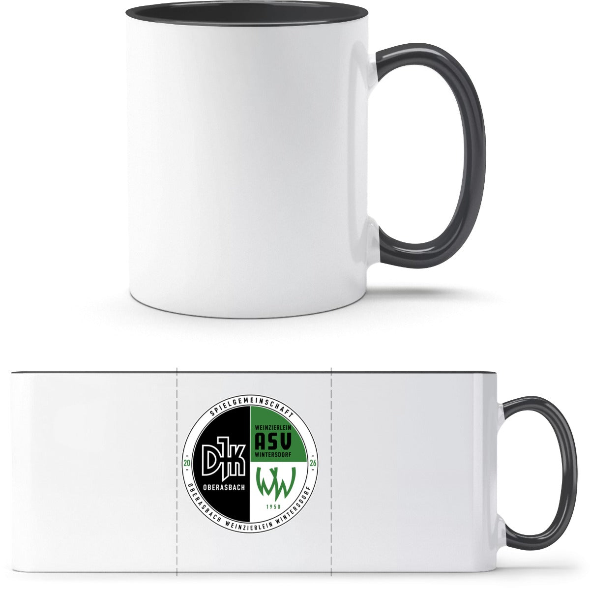 Q9061 Tasse – Vereinslogo mittig groß Weiß/Schwarz Vorderseite