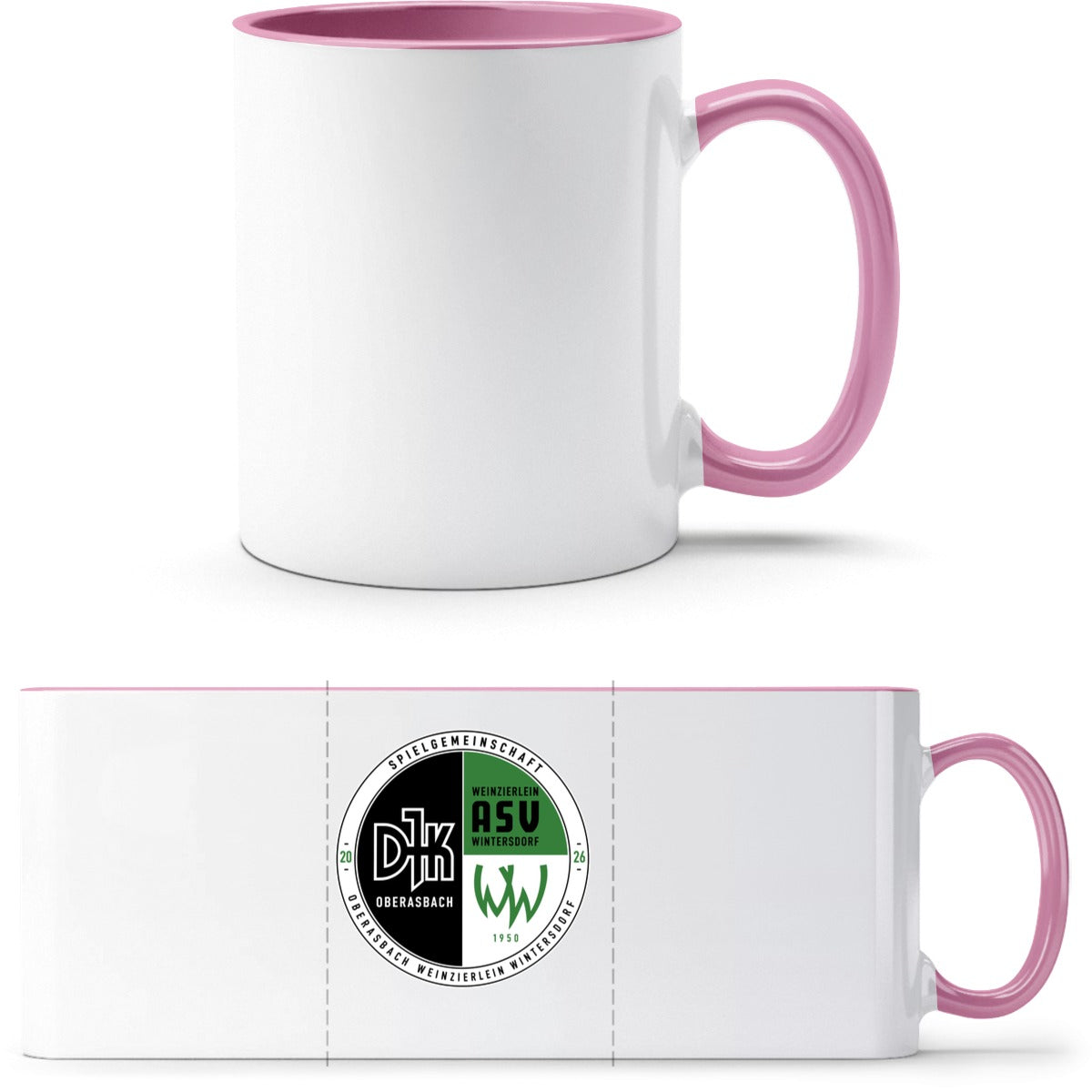 Q9061 Tasse – Vereinslogo mittig groß Weiss/Rosa Vorderseite