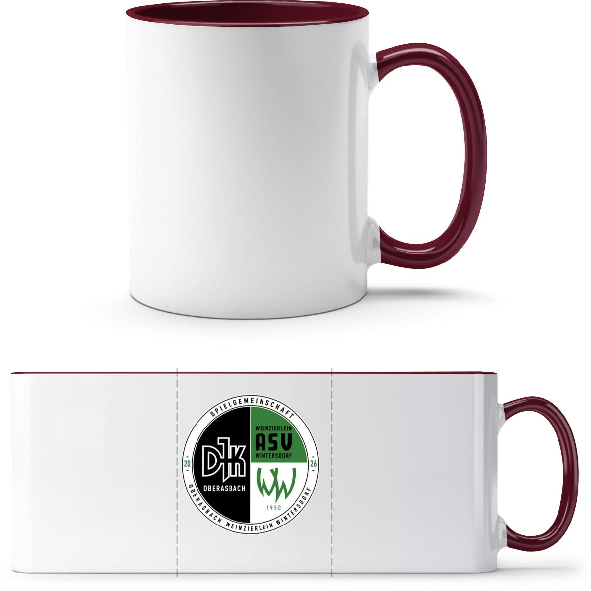 Q9061 Tasse – Vereinslogo mittig groß White/Bordeaux Vorderseite