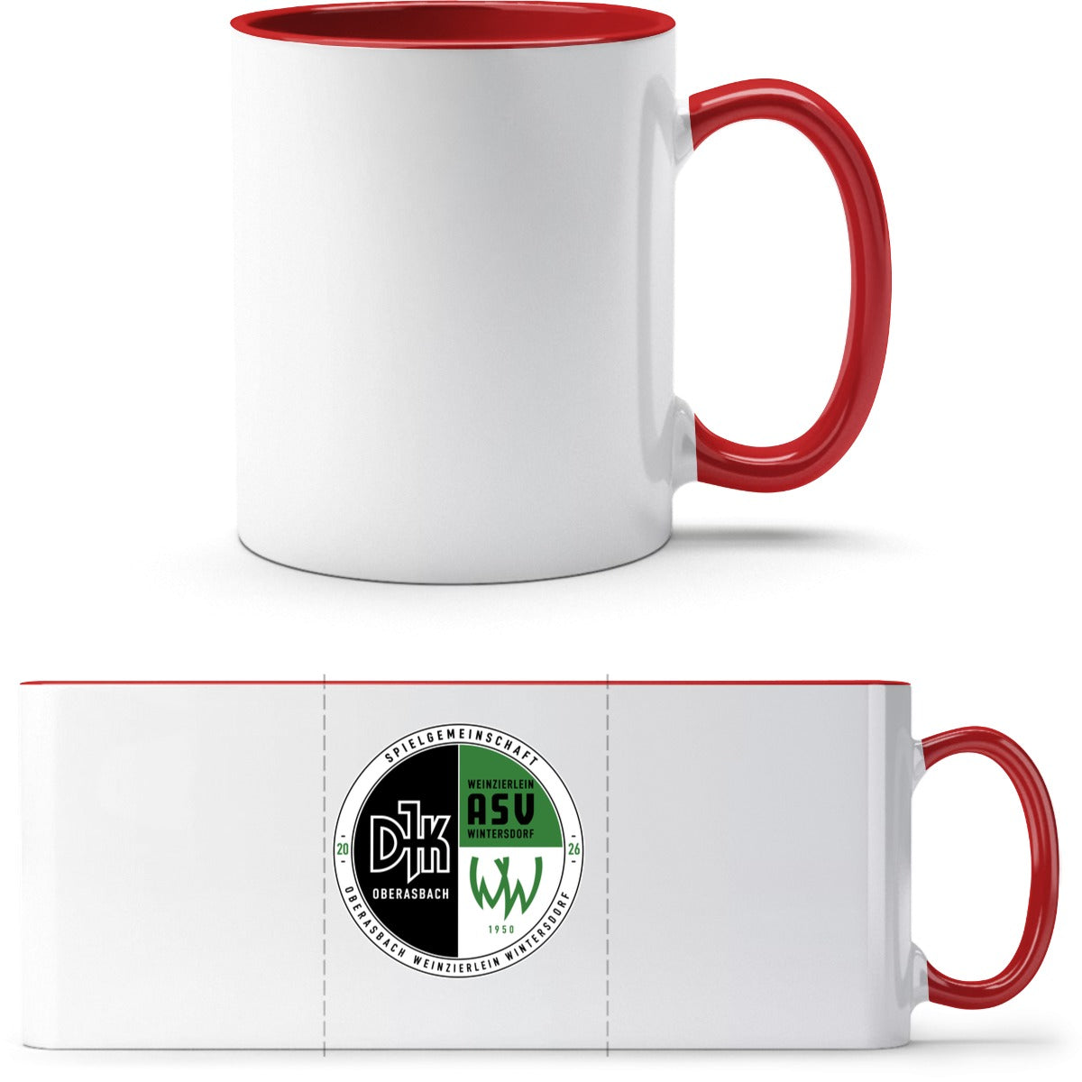 Q9061 Tasse – Vereinslogo mittig groß White/Red Vorderseite